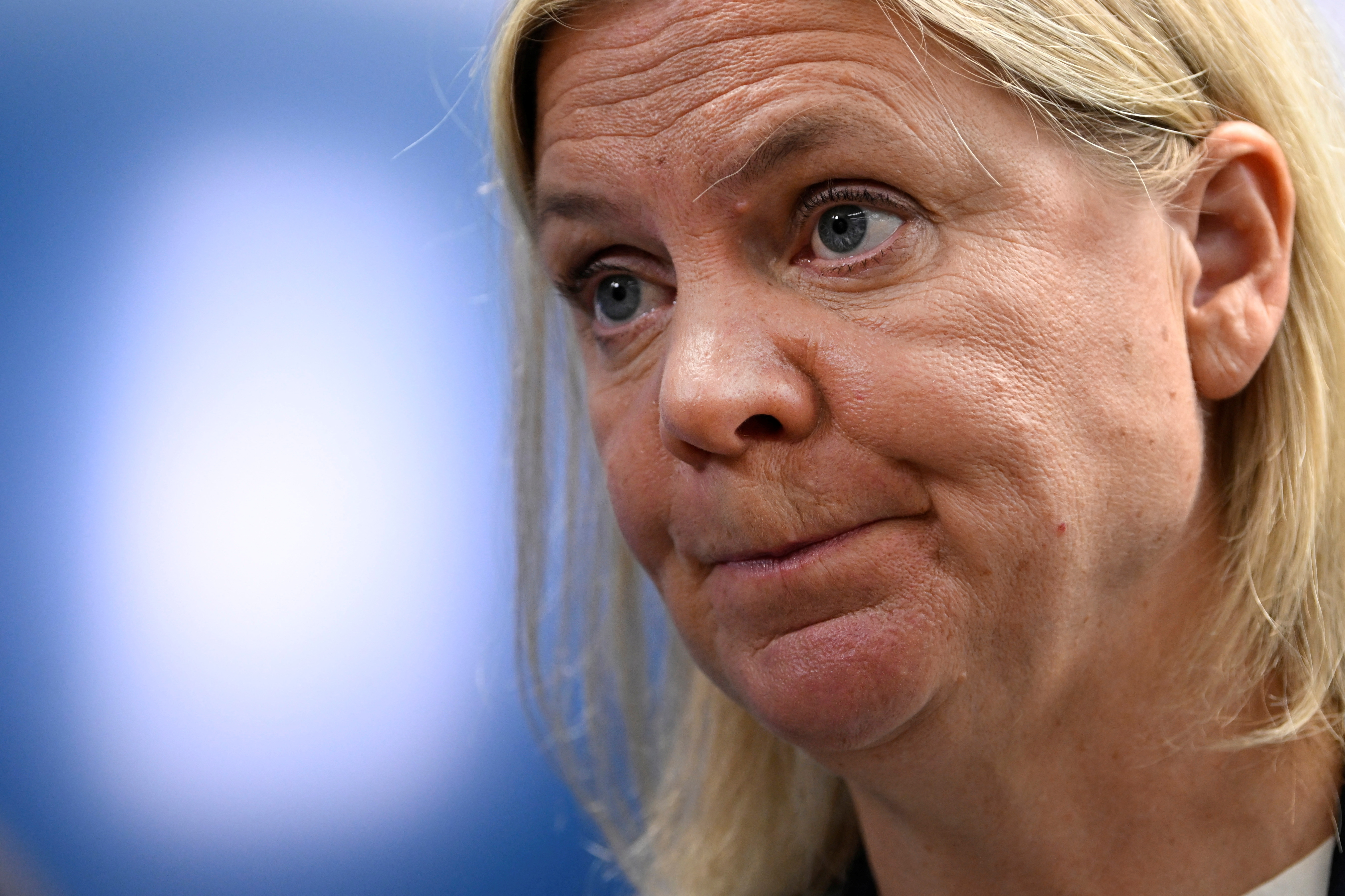 Sweden's Prime Minister Magdalena Andersson attends a press conference