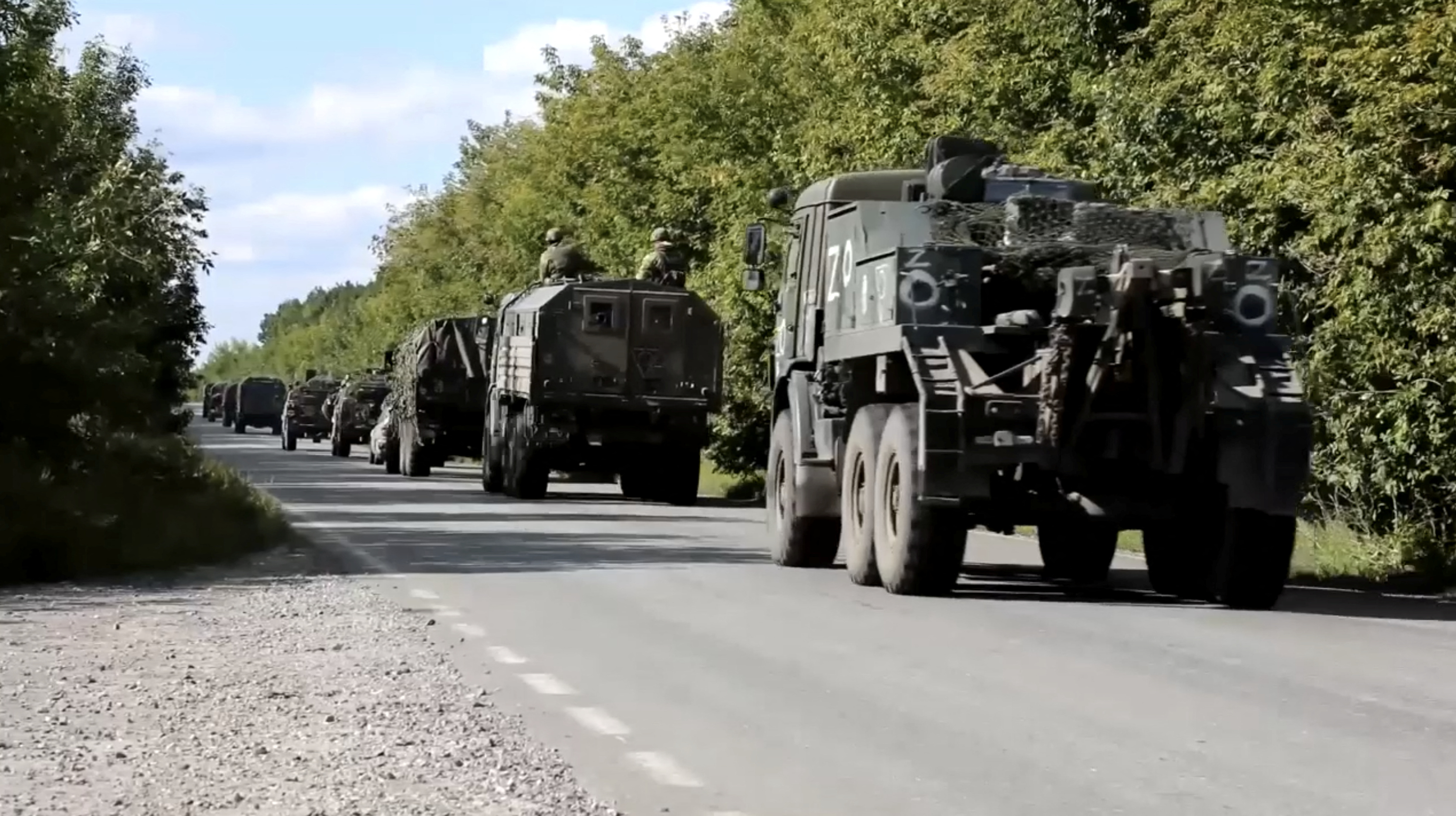 Russian military convoy heading towards the frontline in Ukraine's Kharkiv region