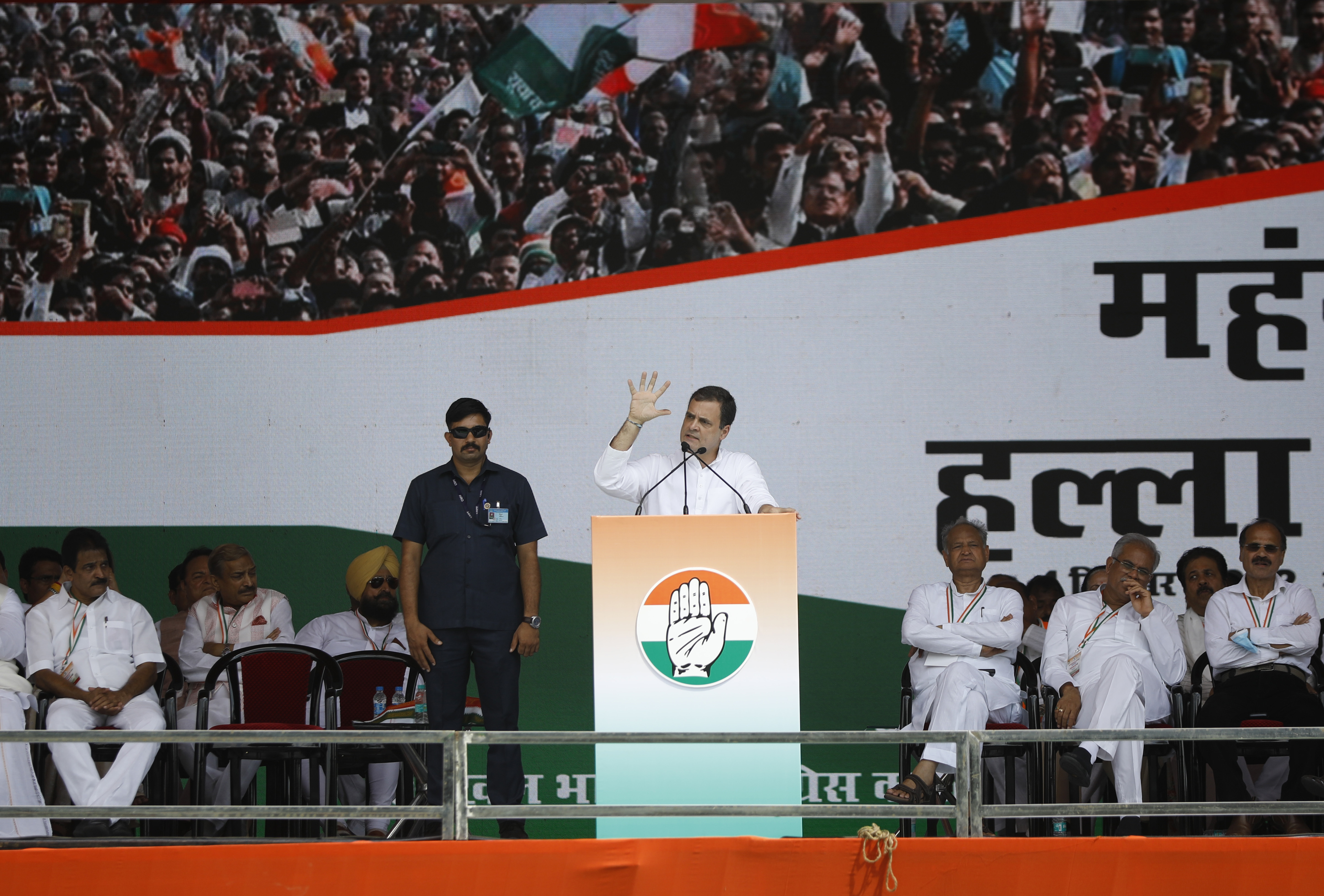 Thousands of people rallied on Sunday under Congress party leader Rahul Gandhi, who made a scathing attack on Modi’s government for soaring unemployment and inflation [AP Photo]