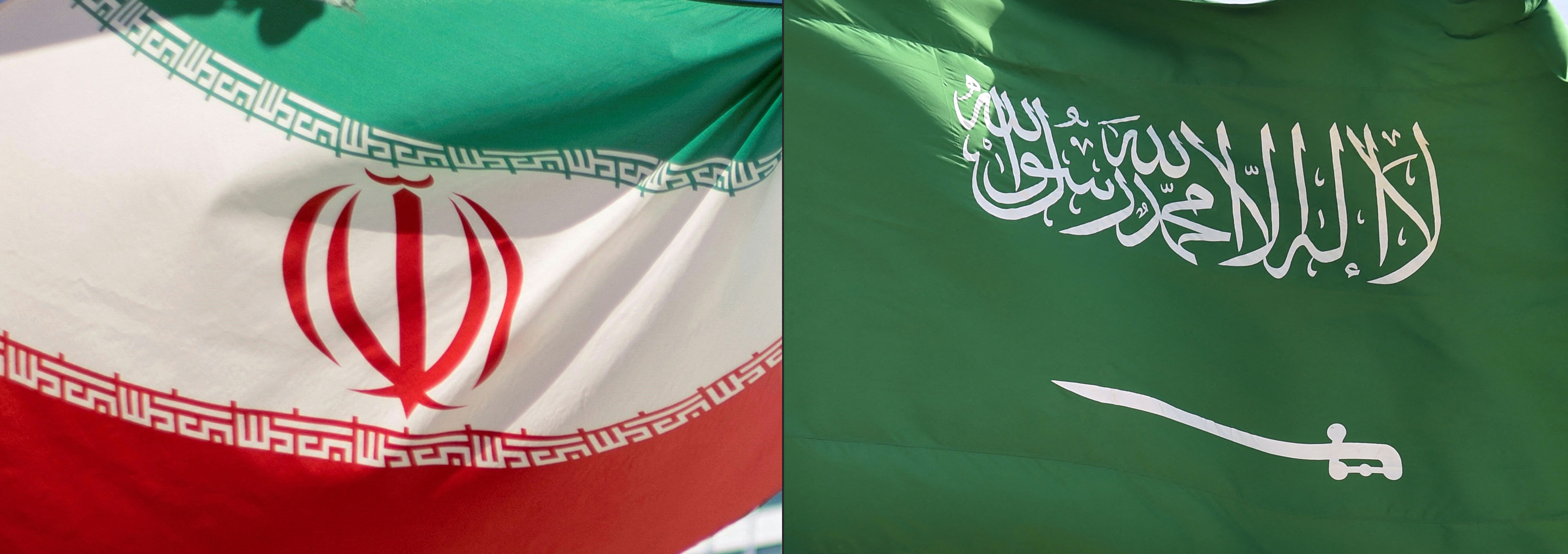 The flags of Iran and Saudi Arabia