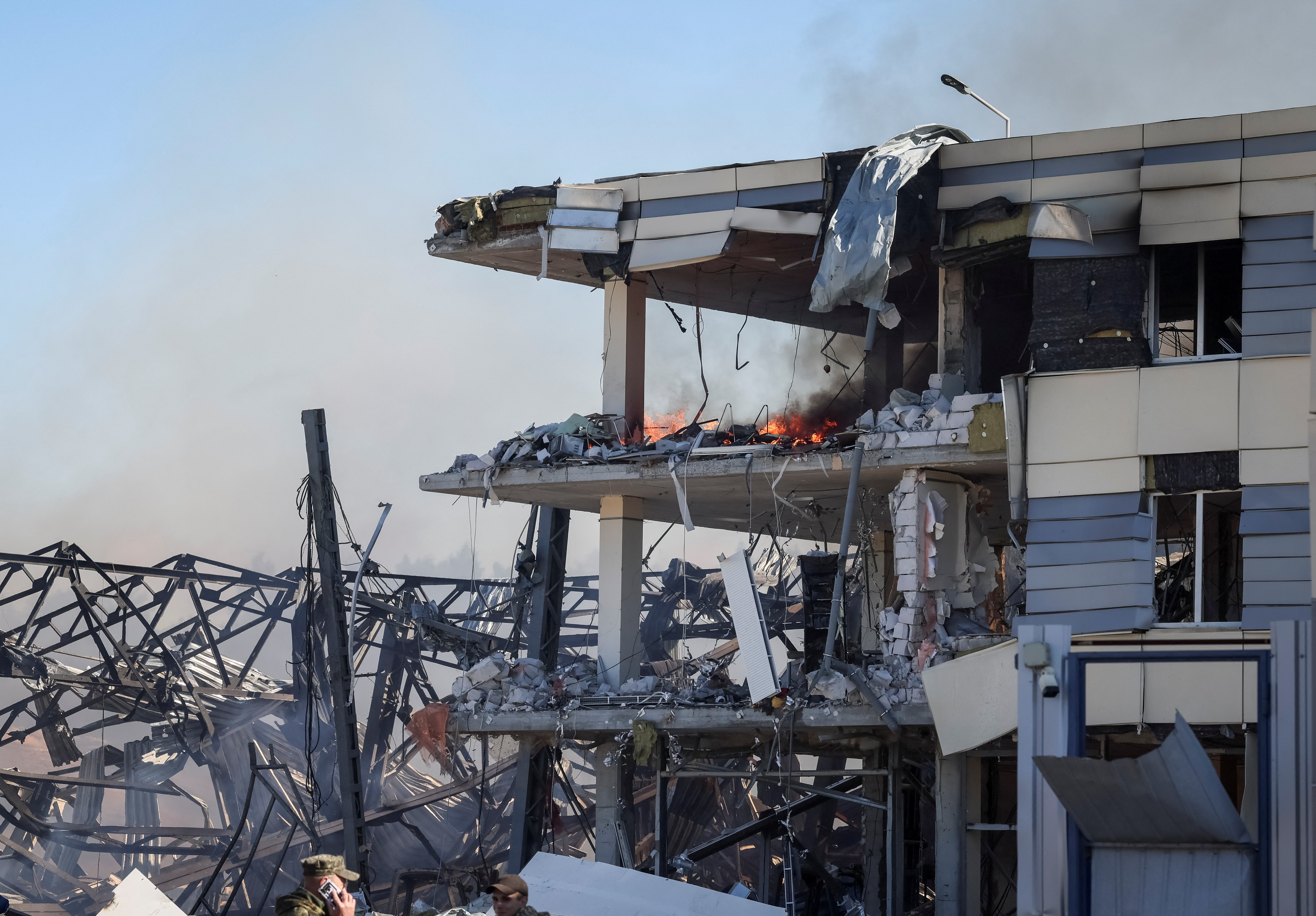 A view shows a civilian warehouse damaged by a Russian missile attack in Kyiv, Ukraine, October 10, 2022