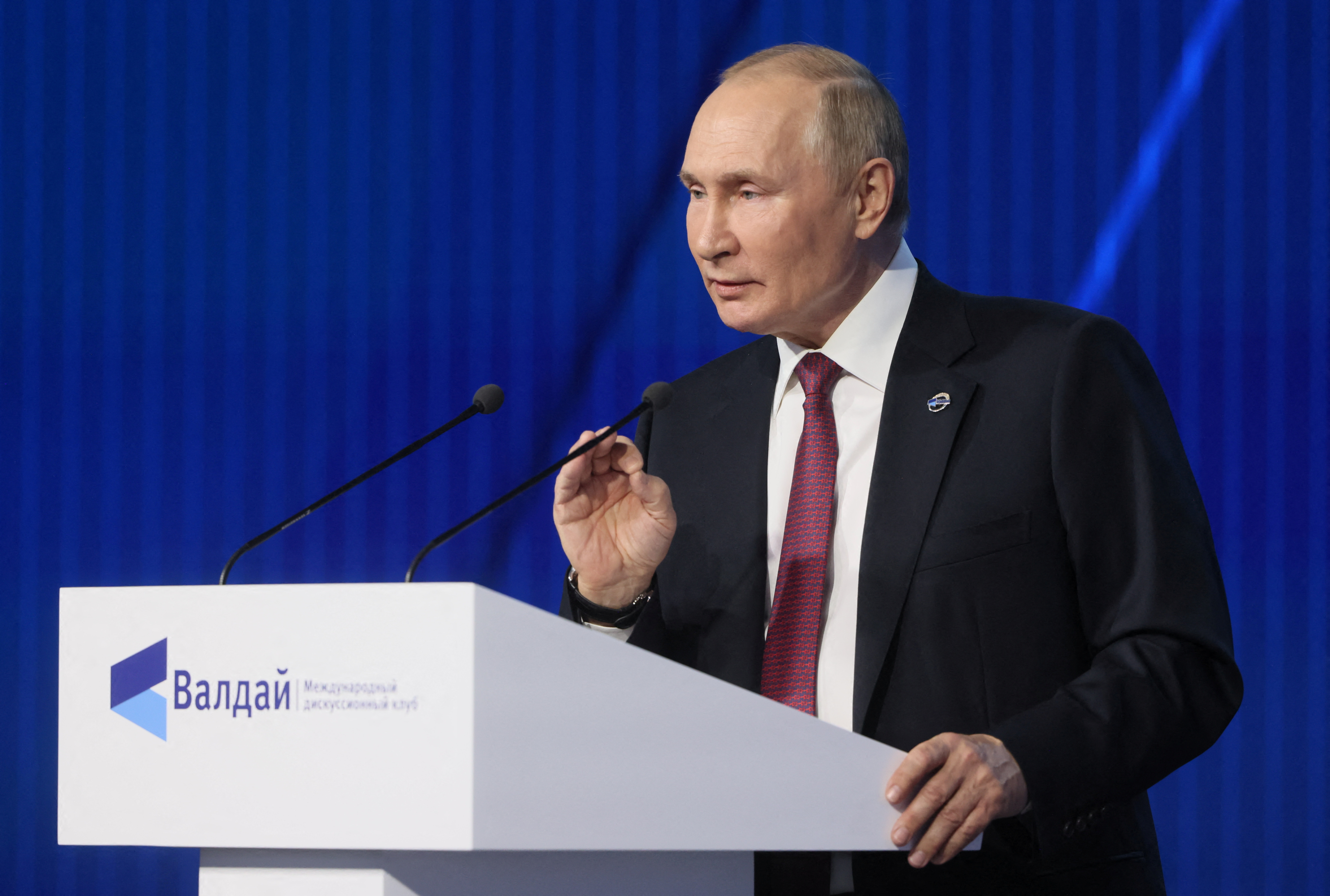 Russian President Vladimir Putin delivers a speech during the 19th Annual Meeting of the Valdai Discussion Club in Moscow, Russia on October 27, 2022