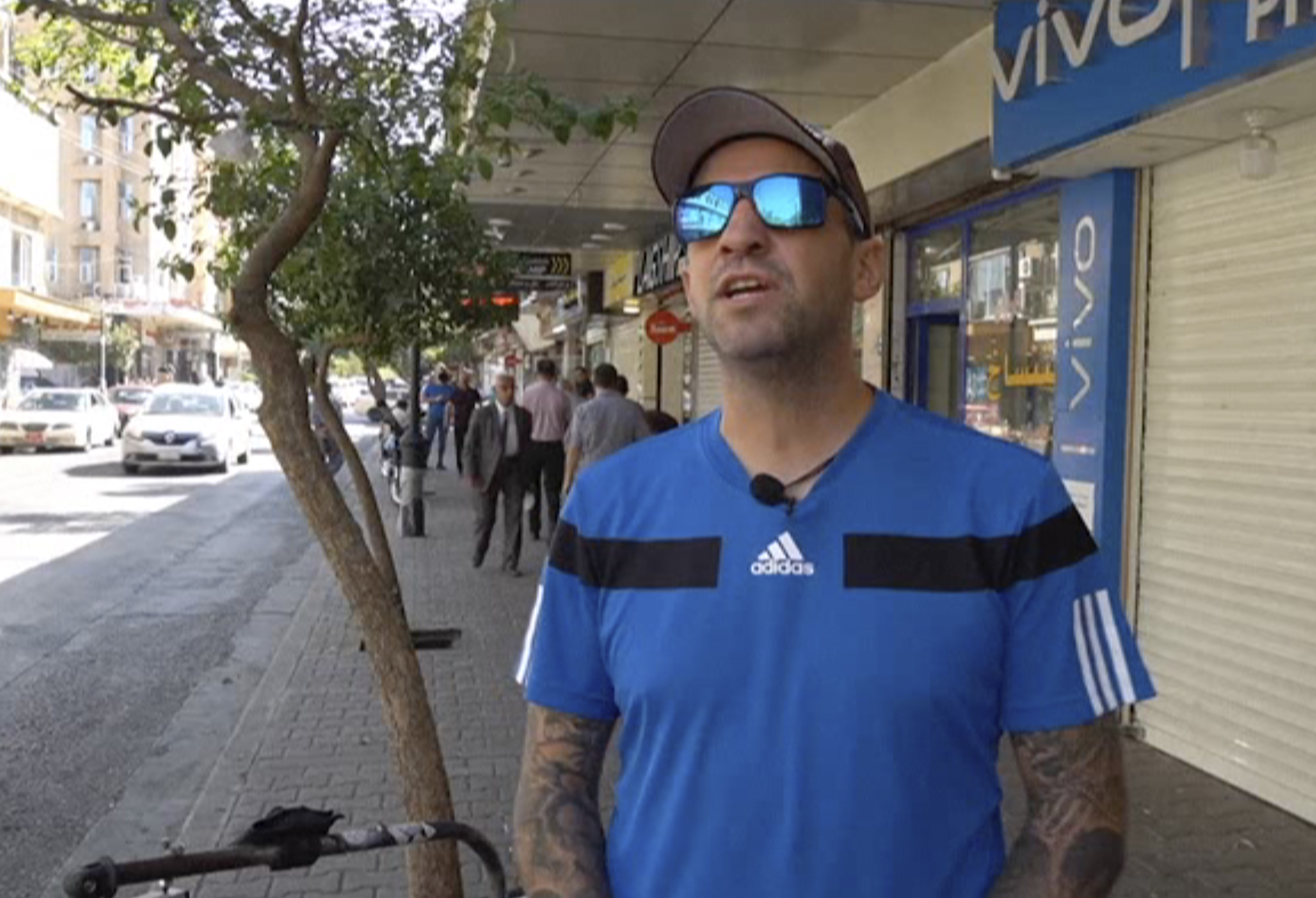 In this frame grab from video, 41-year-old Santiago Sánchez, a Spanish man who was documenting his travel by foot from Madrid to Doh