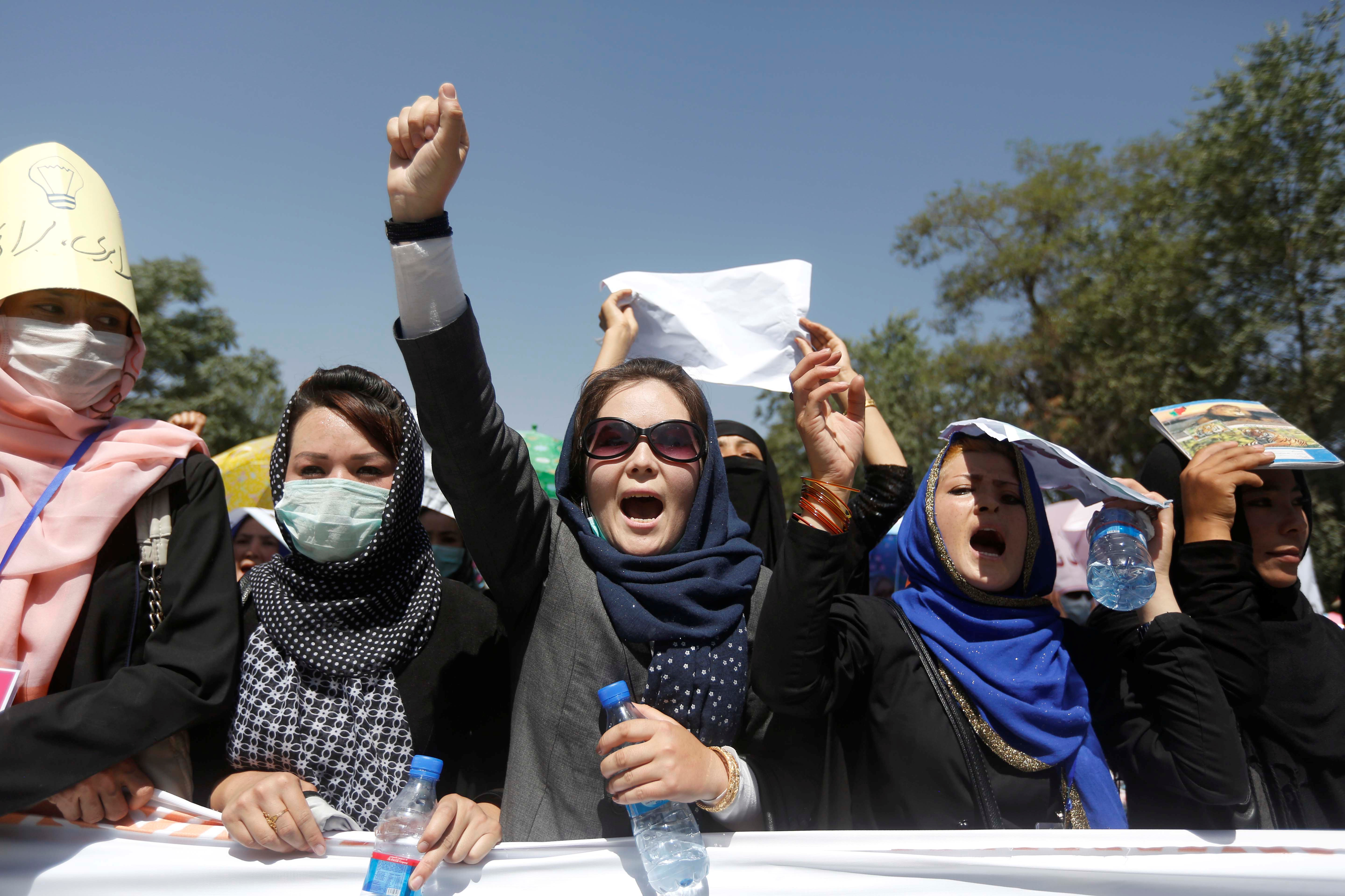 Women across Afghanistan are demonstrating after the killing of dozens of female Hazara students in Kabul on September 30 [File: Omar Sobhani/Reuters]