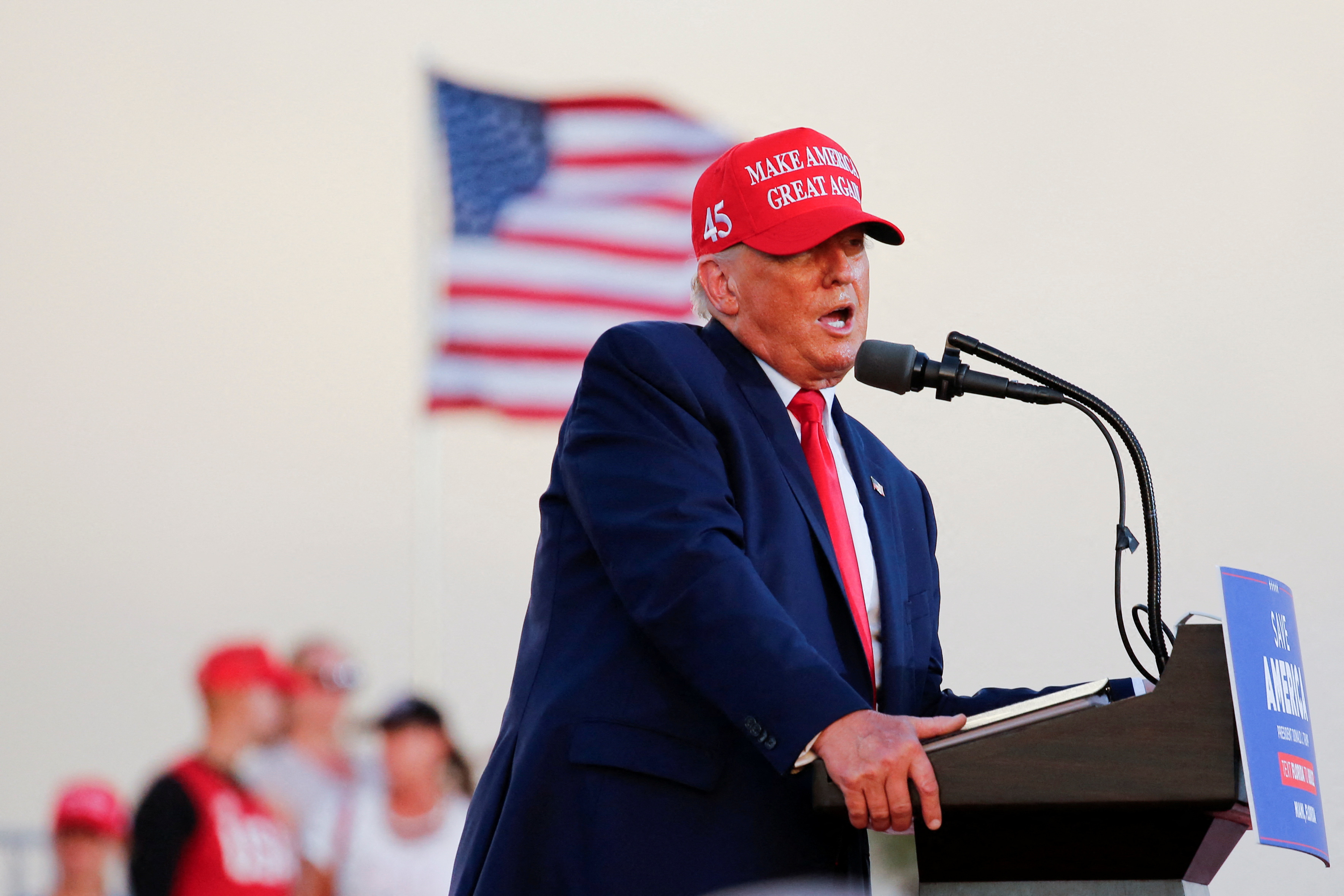 Former U.S. President Donald Trump speaks during a rally ahead of the midterm elections, in Miami, Florida, U.S., November 6, 2022. REUTERS/Marco Bello