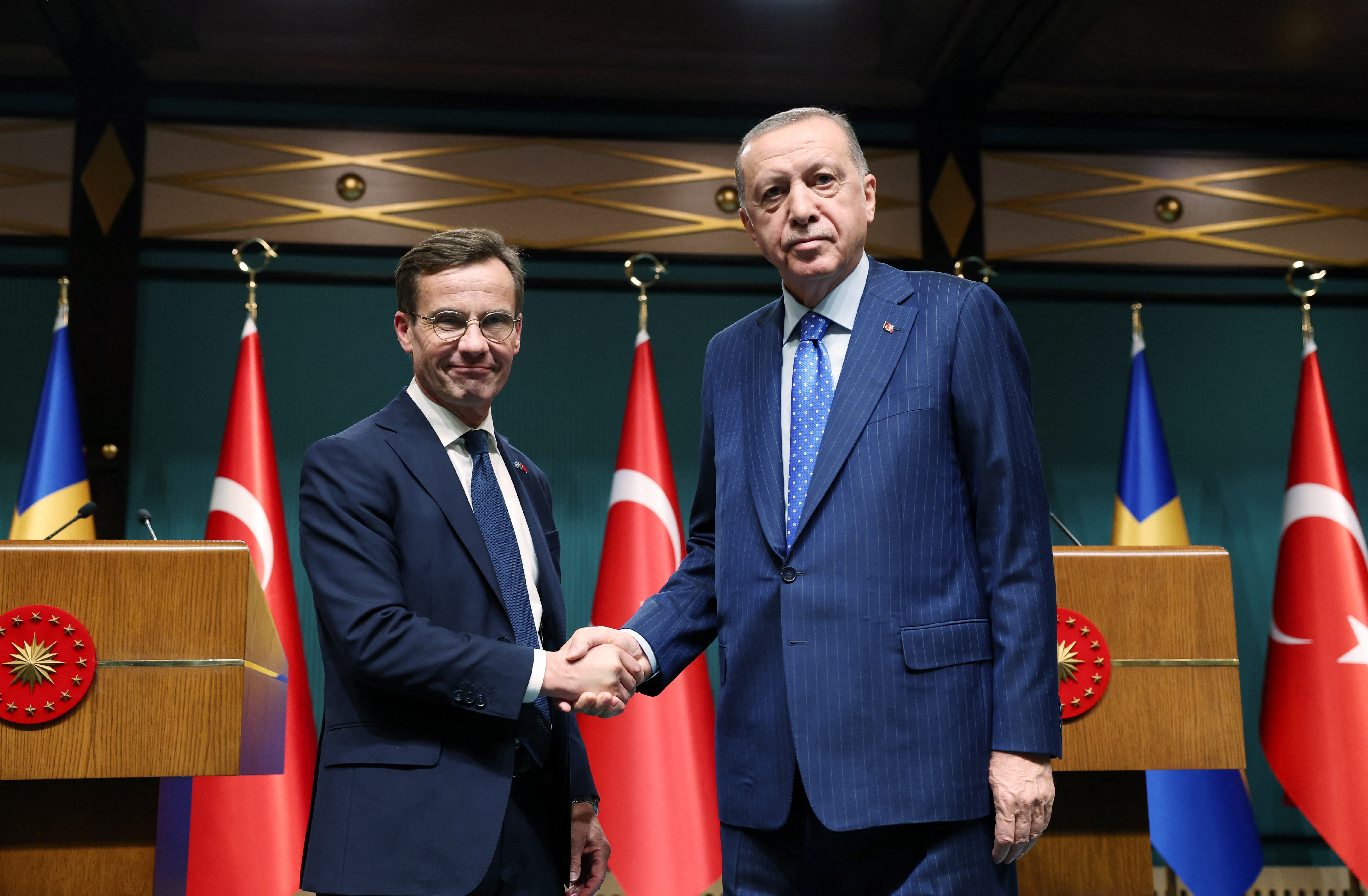 Turkish President Tayyip Erdogan and Swedish Prime Minister Ulf Kristersson