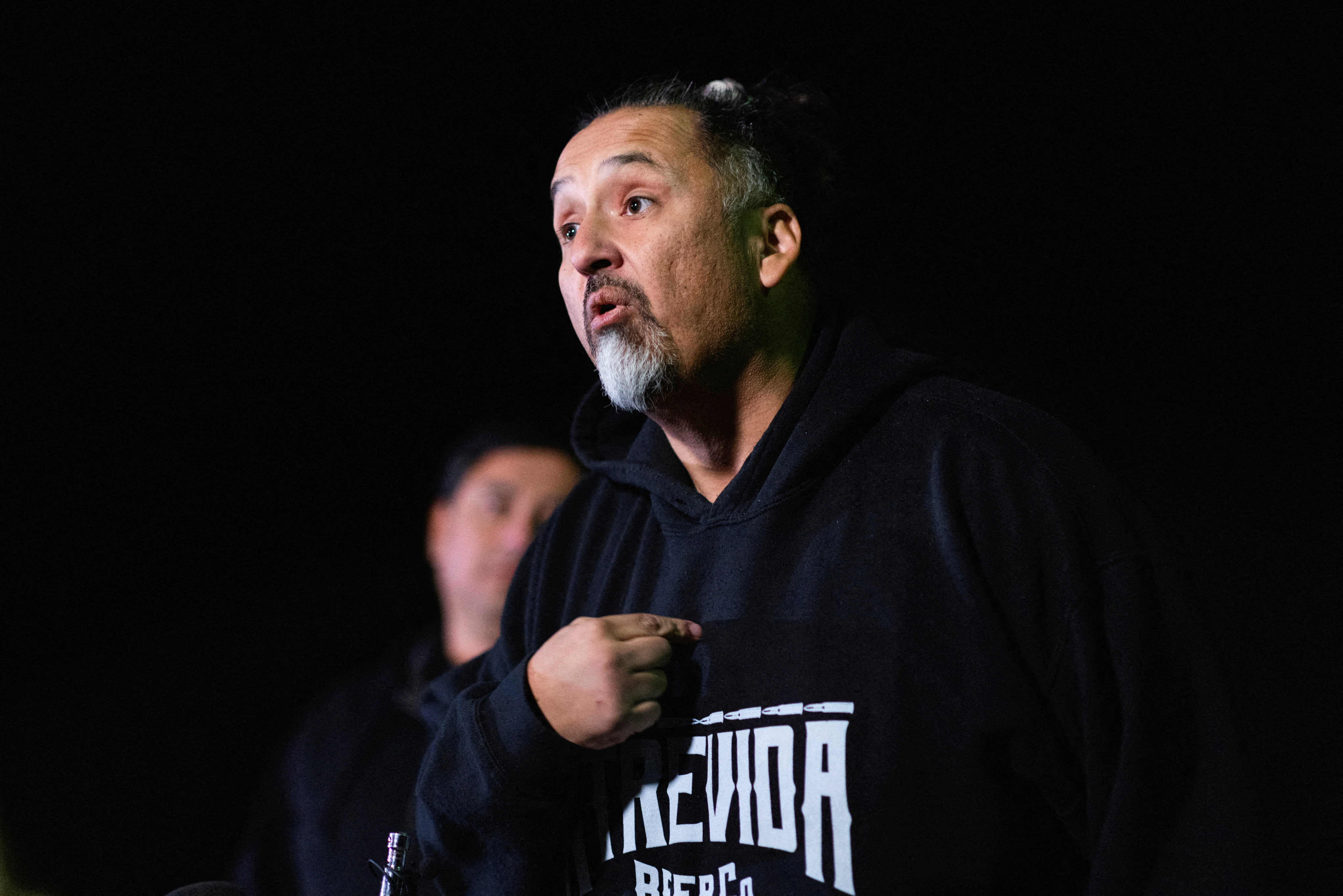 Rich Fierro speaks on the events that occurred at the mass shooting at LGBTQ nightclub Club Q in Colorado Springs, Colorado, U.S., November 21, 2022. Fierro and one other person were able to take down the active shooter and detain him. REUTERS/Alyson McClaran