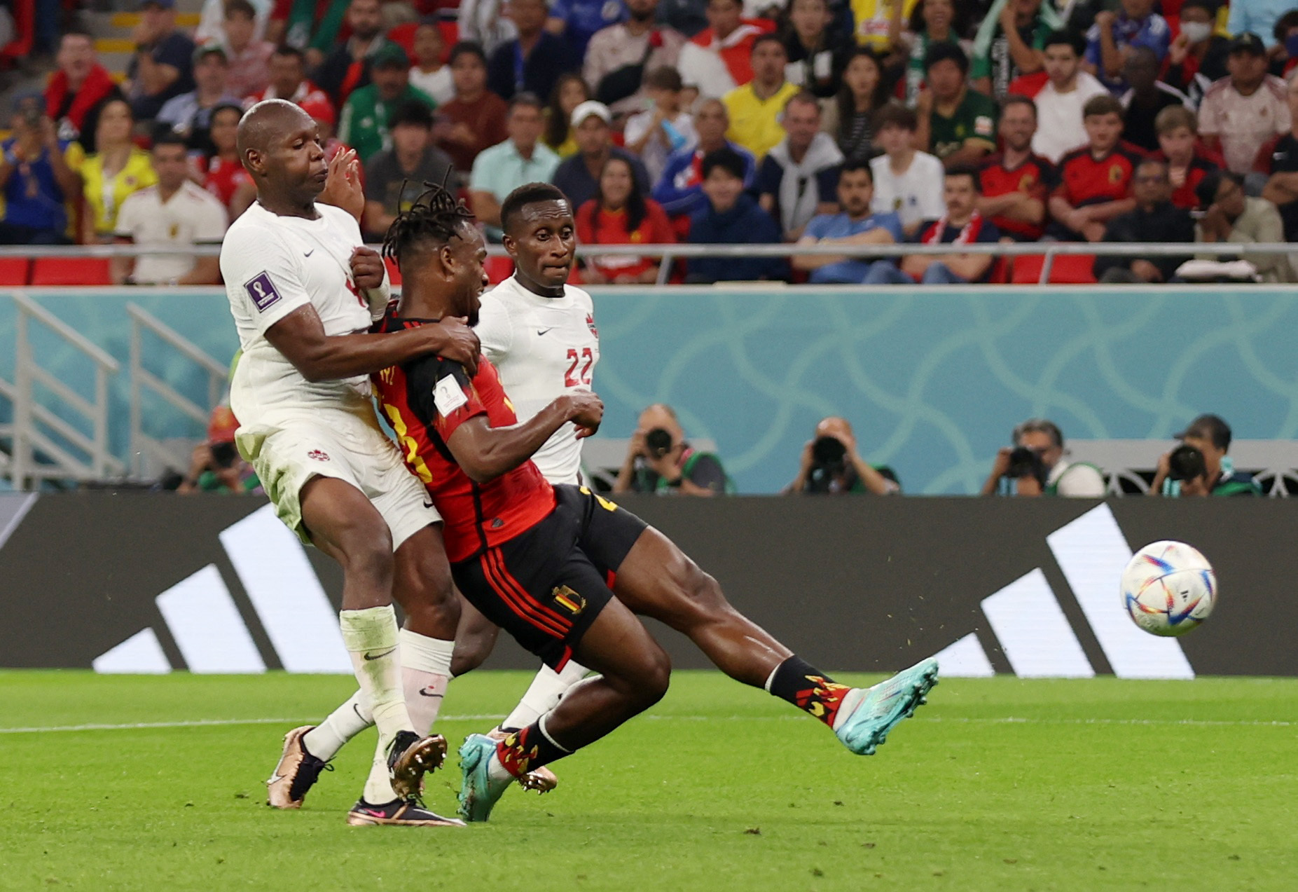 Belgium’s Michy Batshuayi scores their first goal against Canada at Ahmad Bin Ali Stadium, Al Rayyan, Qatar on November 23, 2022