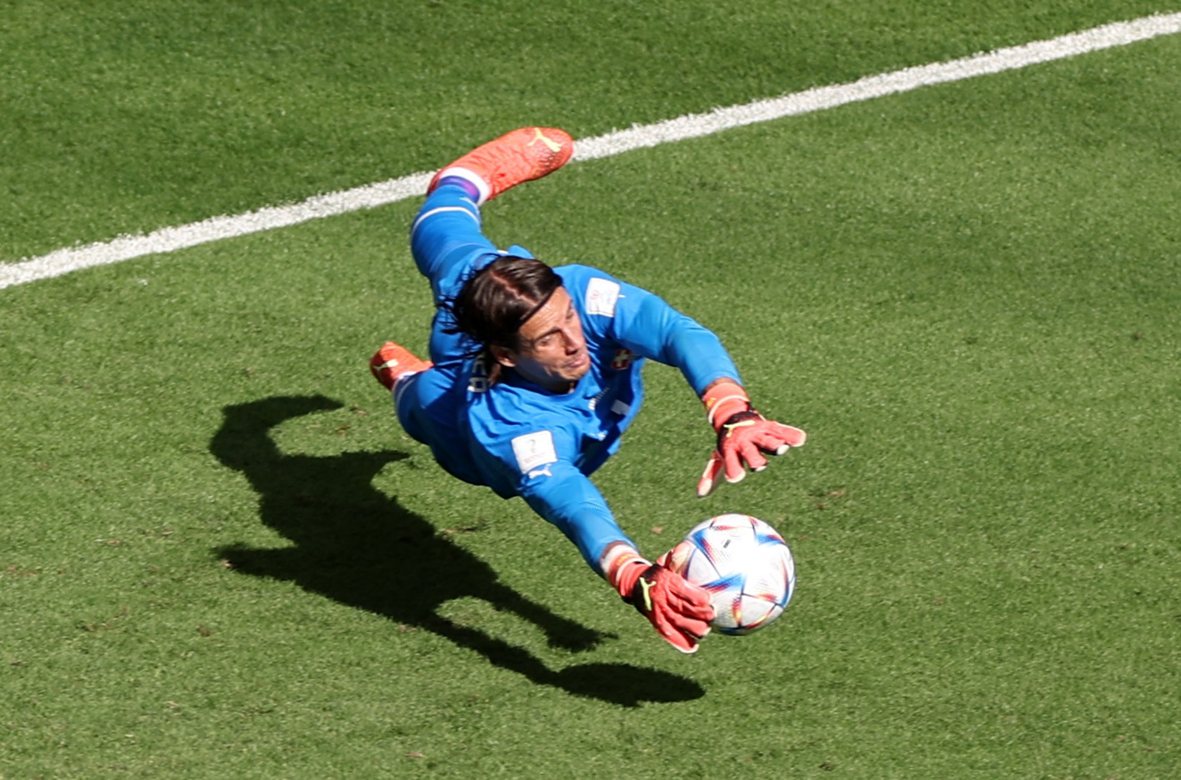 Switzerland’s Yann Sommer makes a save during a Group G match against Cameroon at Al Janoub Stadium, November 24, 2022