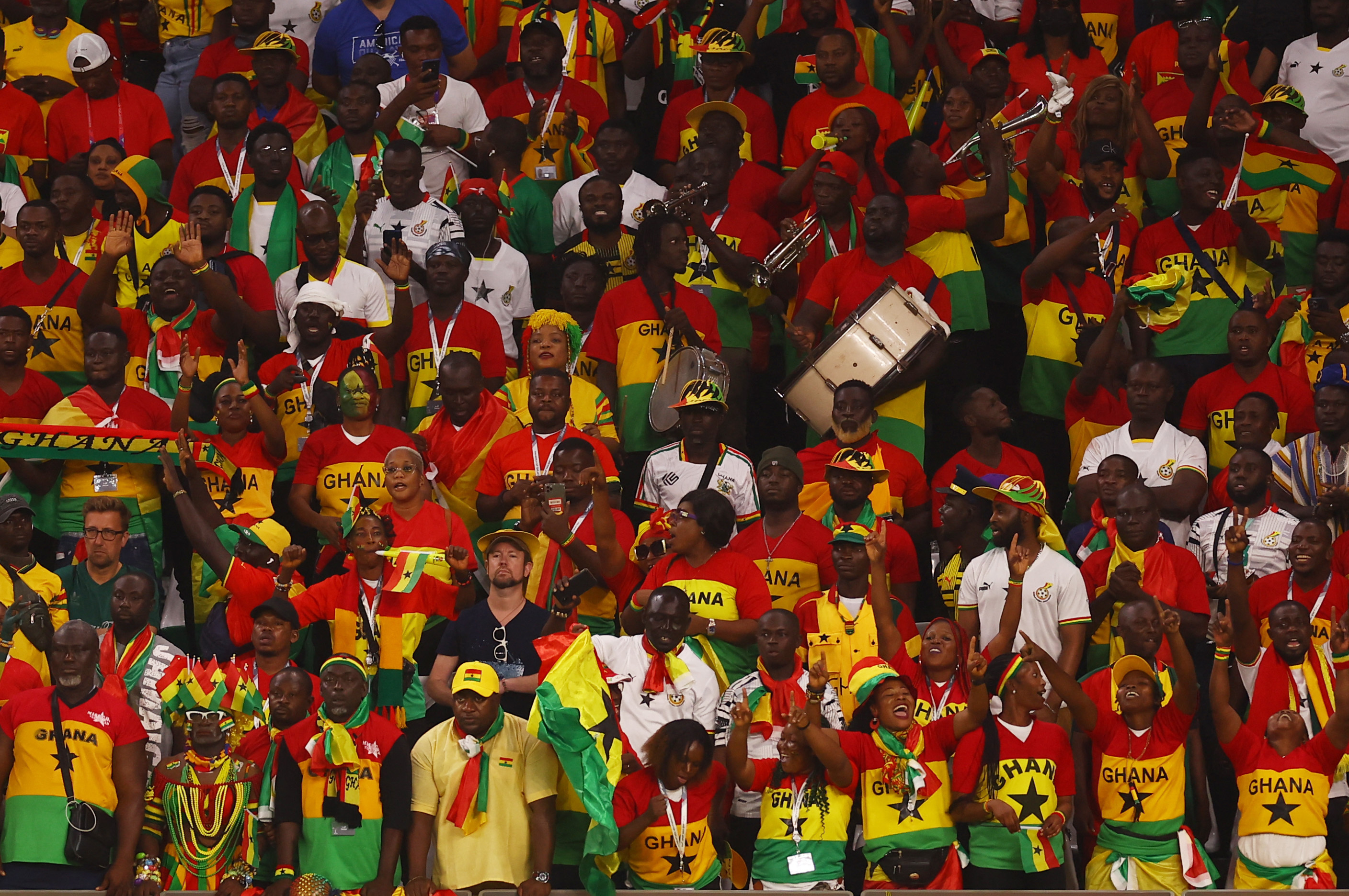 Ghana fans in the stands during the game against South Korea at Education City Stadium, Al Rayyan, Qatar – November 28, 2022