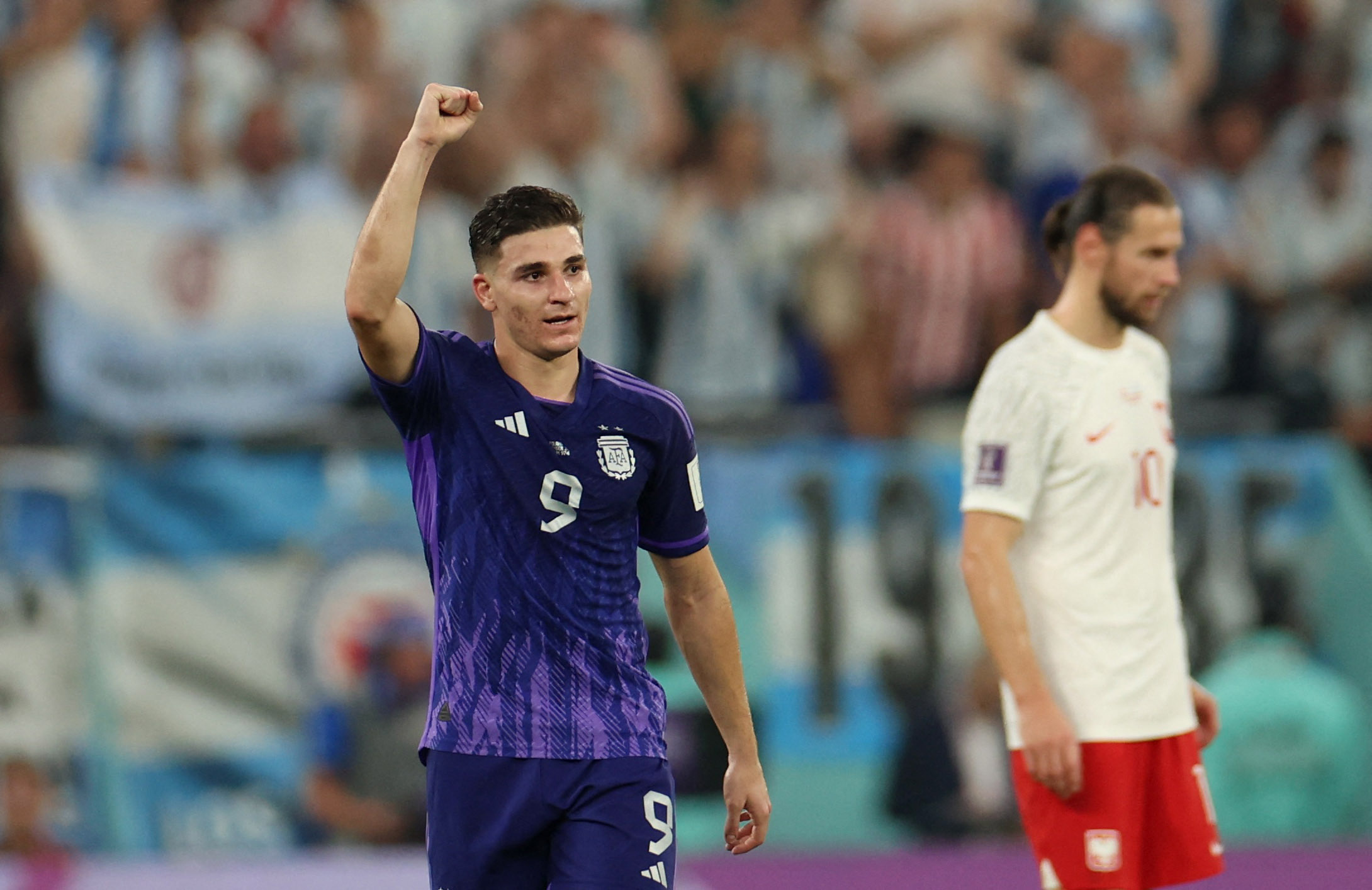 Argentina's Julian Alvarez celebrates scoring their second goal