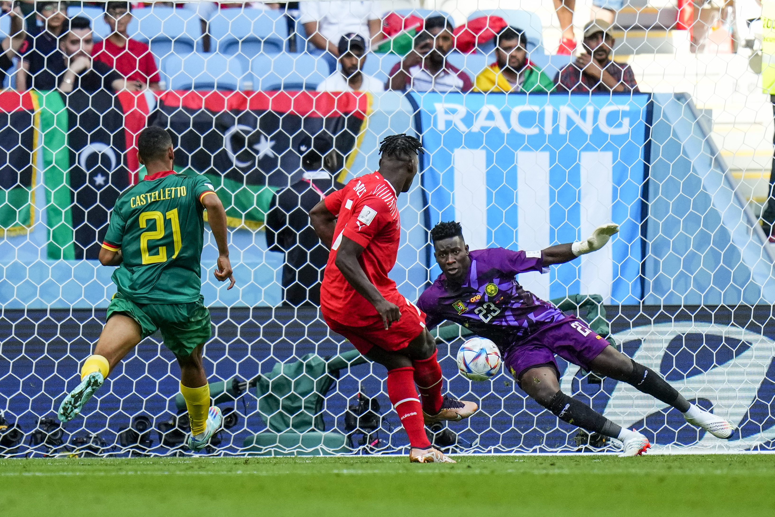 Embolo scoring his goal for Switzerland