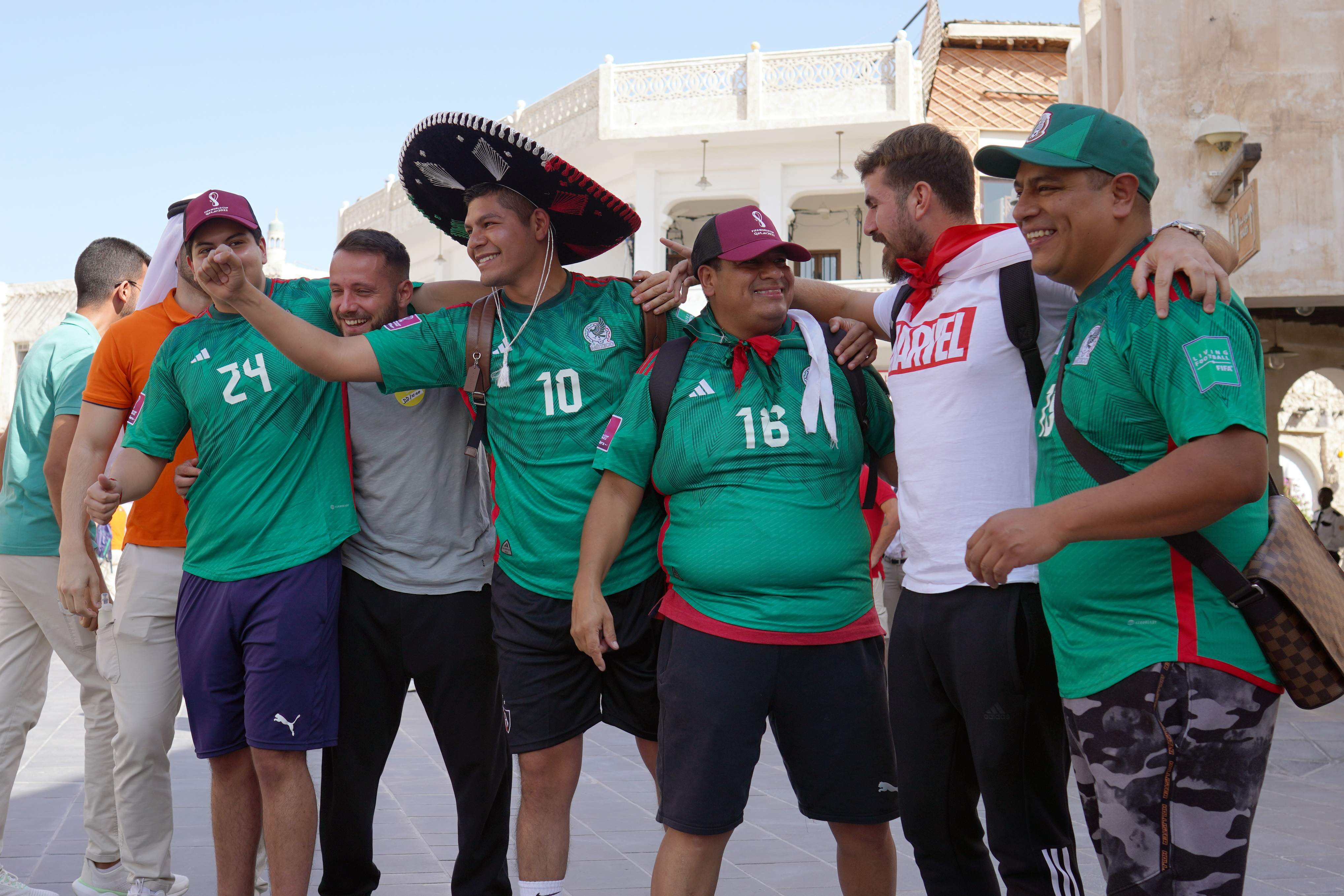 Mexican fans gather at Souq Waqif before the FIFA World Cup 2022 in Qatar