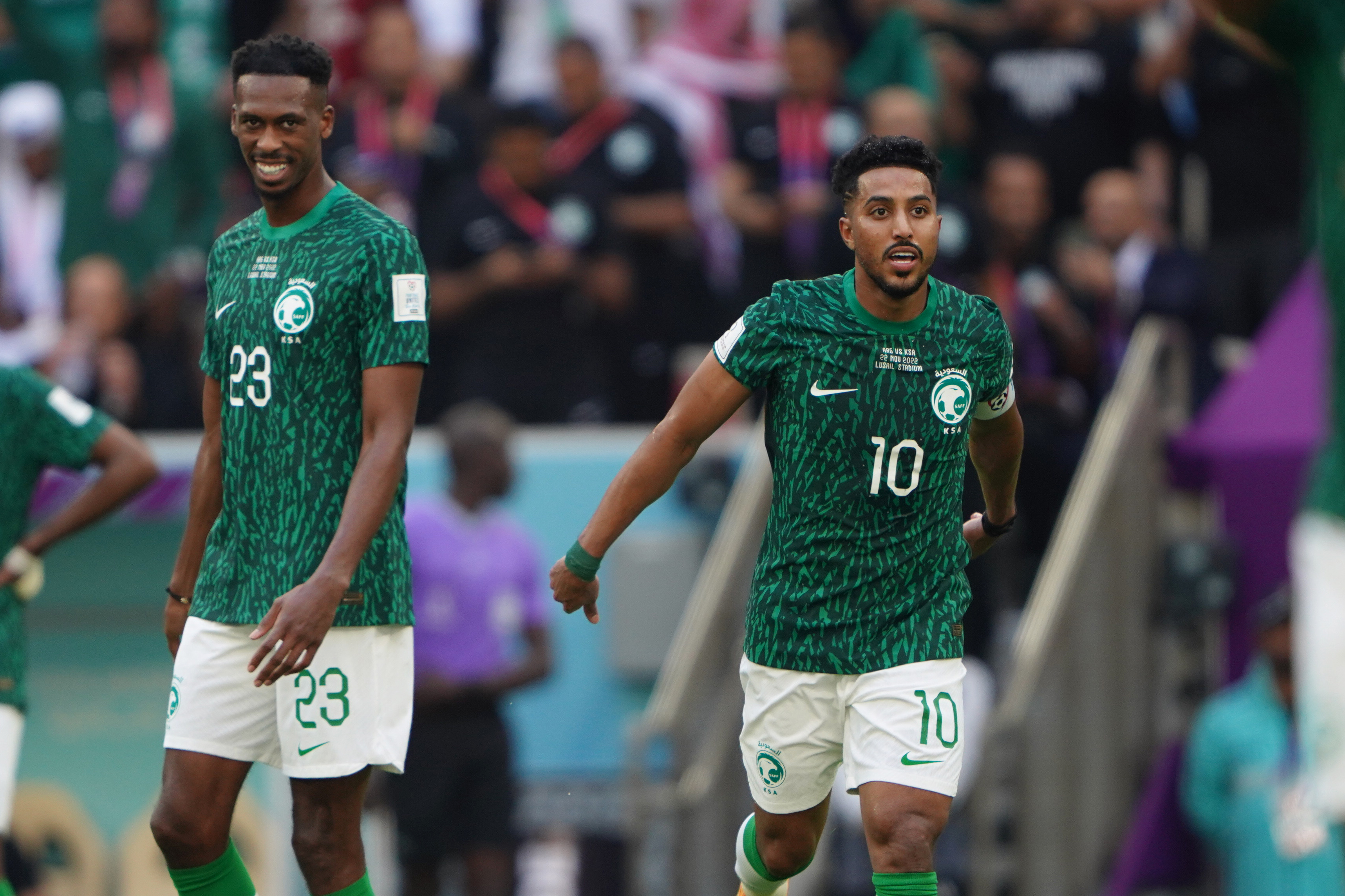 Saudi internationals Salem al-Dawsari (R) and Mohamed Kanno play for Al Hilal