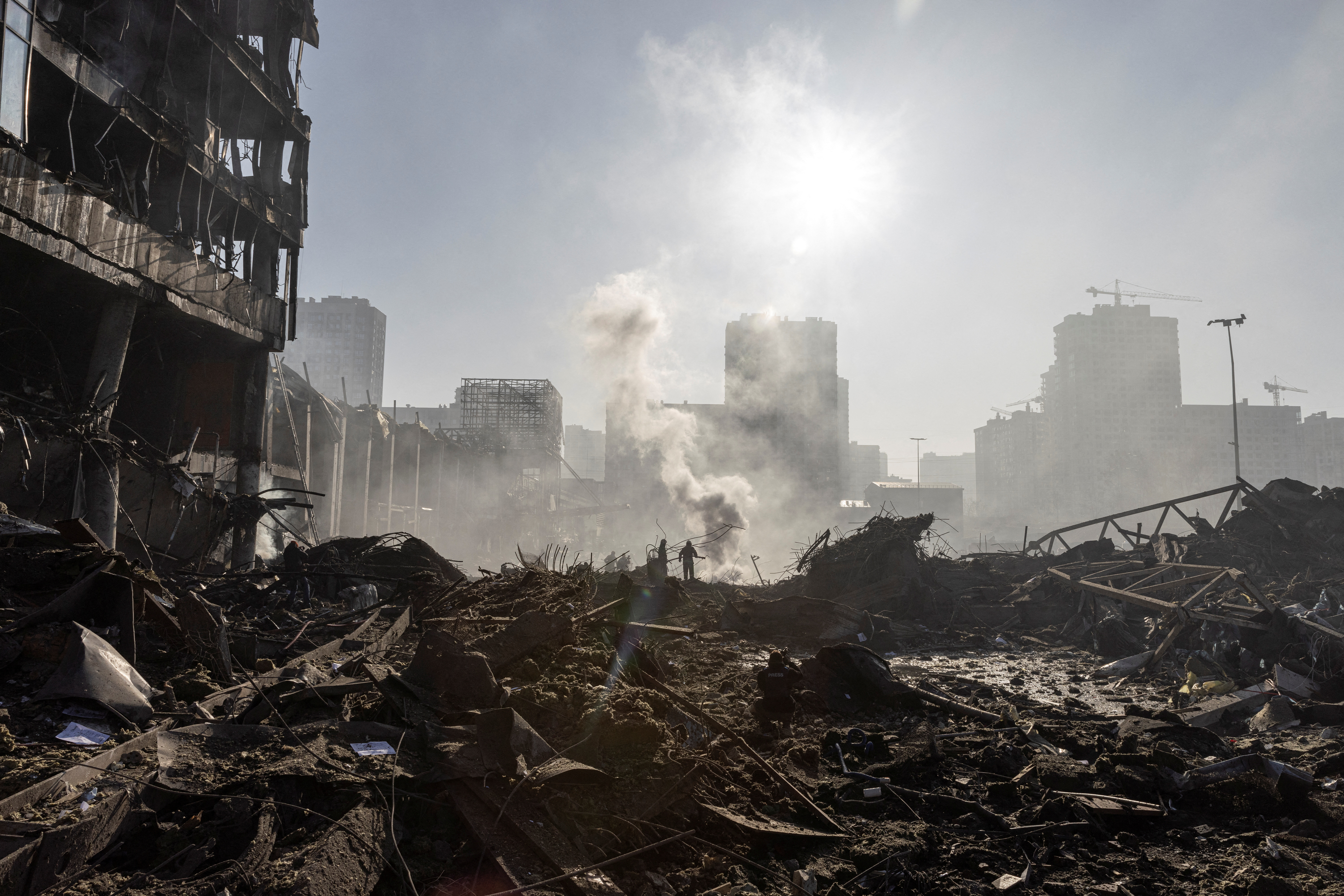 View of the site of a bombing at a shopping center