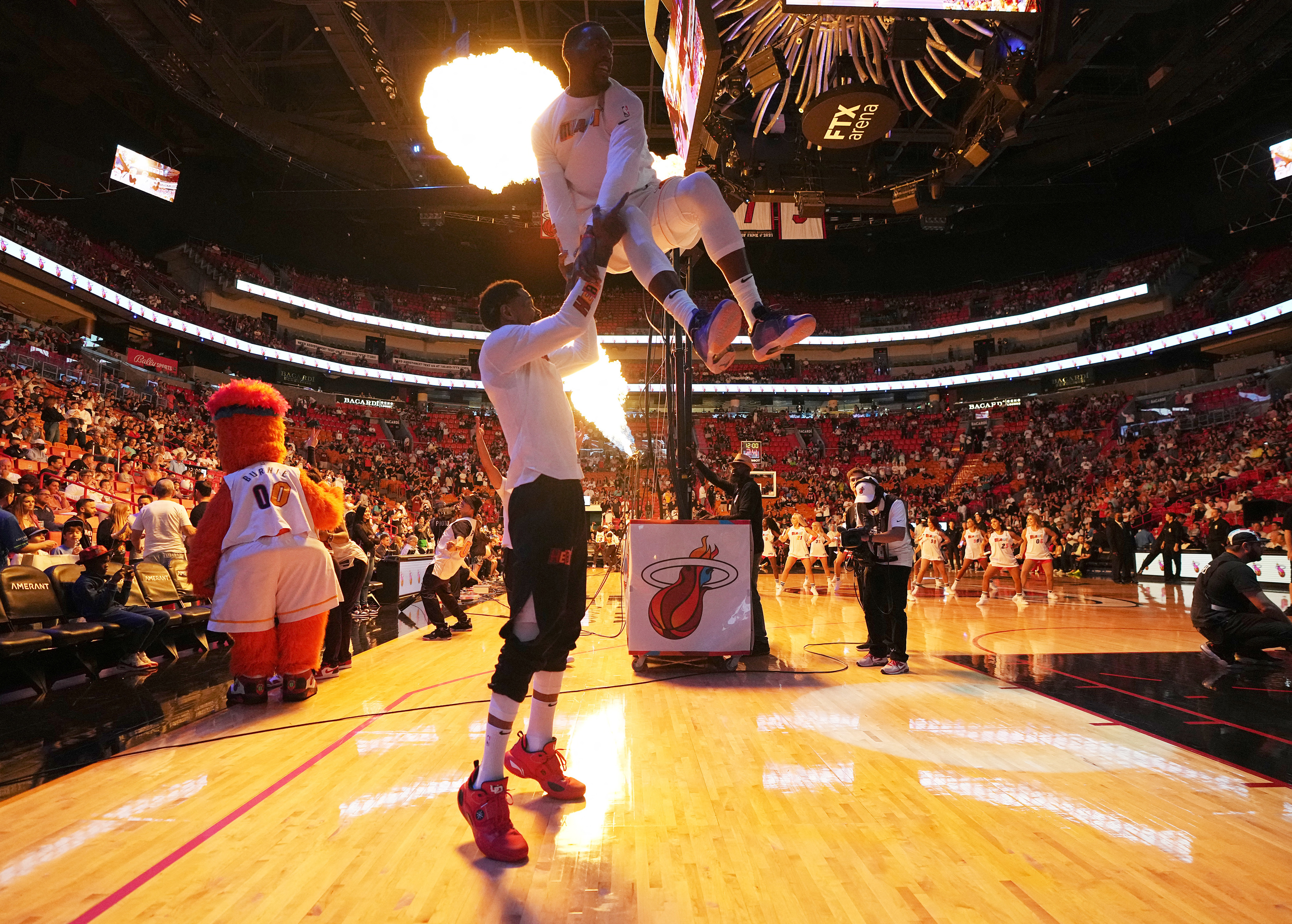 A basketball match underway at the FTX arena, home of the Miami Heat