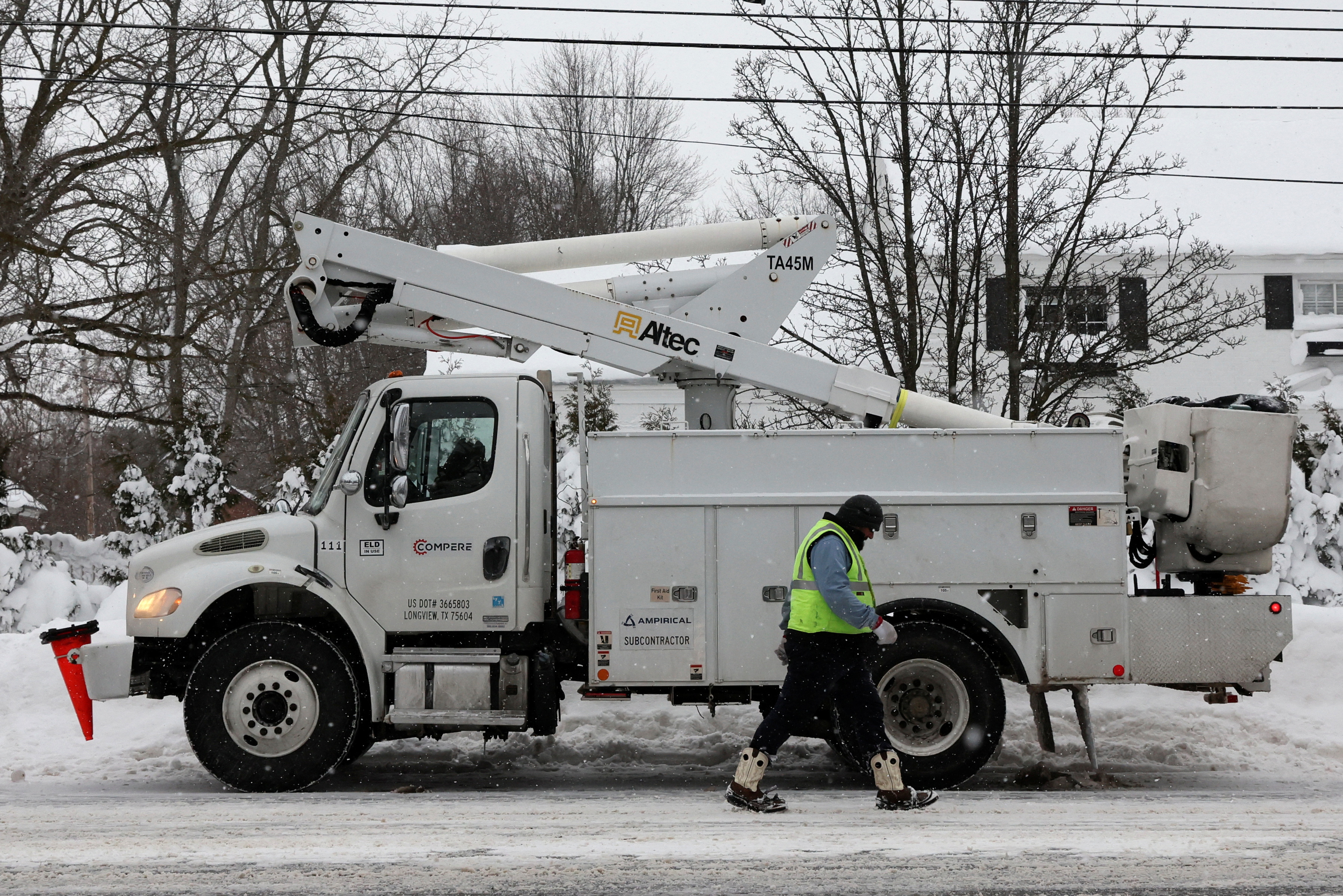 Utility workers are out on the roads to restore basic services in the area surrounding Buffalo, New York
