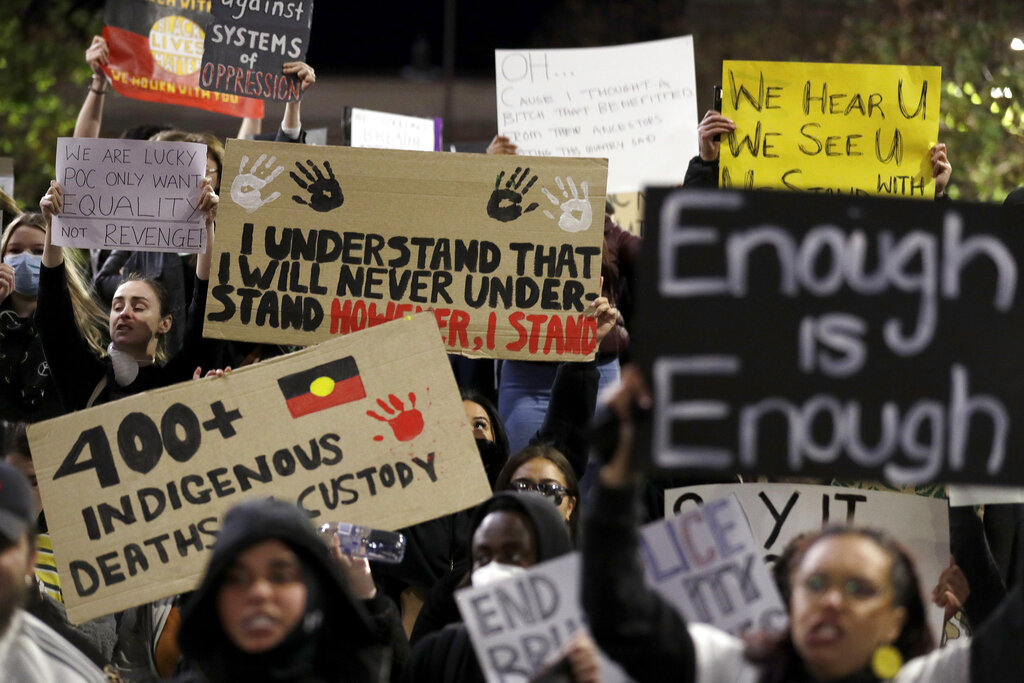 Protestors gather in Sydney, Australia, in June 2020 to support the cause of US protests over the death of George Floyd at the hand of police and urge their own government to address racism and police violence in Australia