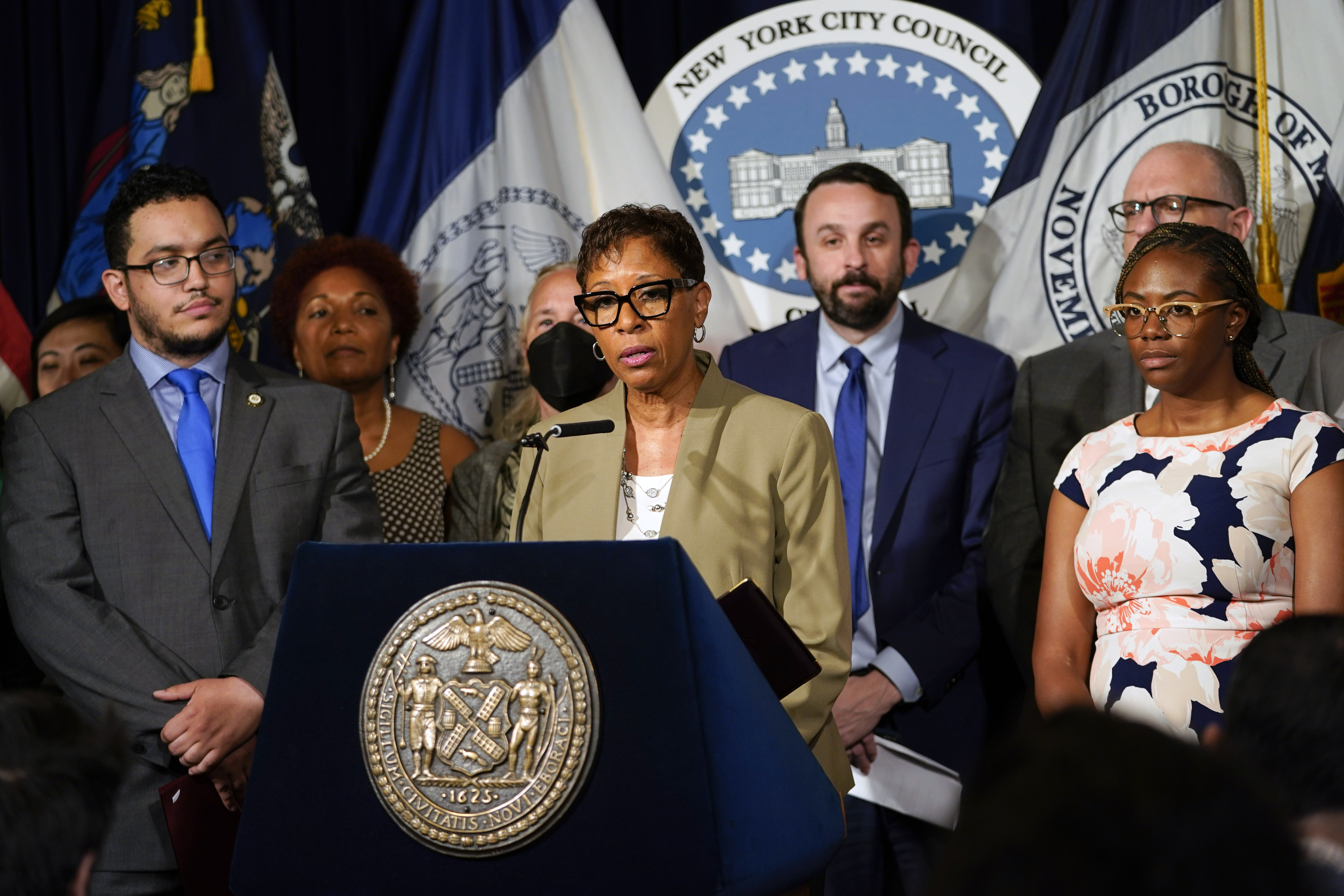New York City Council Speaker Adrienne Adams reacts to a US Supreme Court decision striking down a New York law governing concealed-carry gun permits