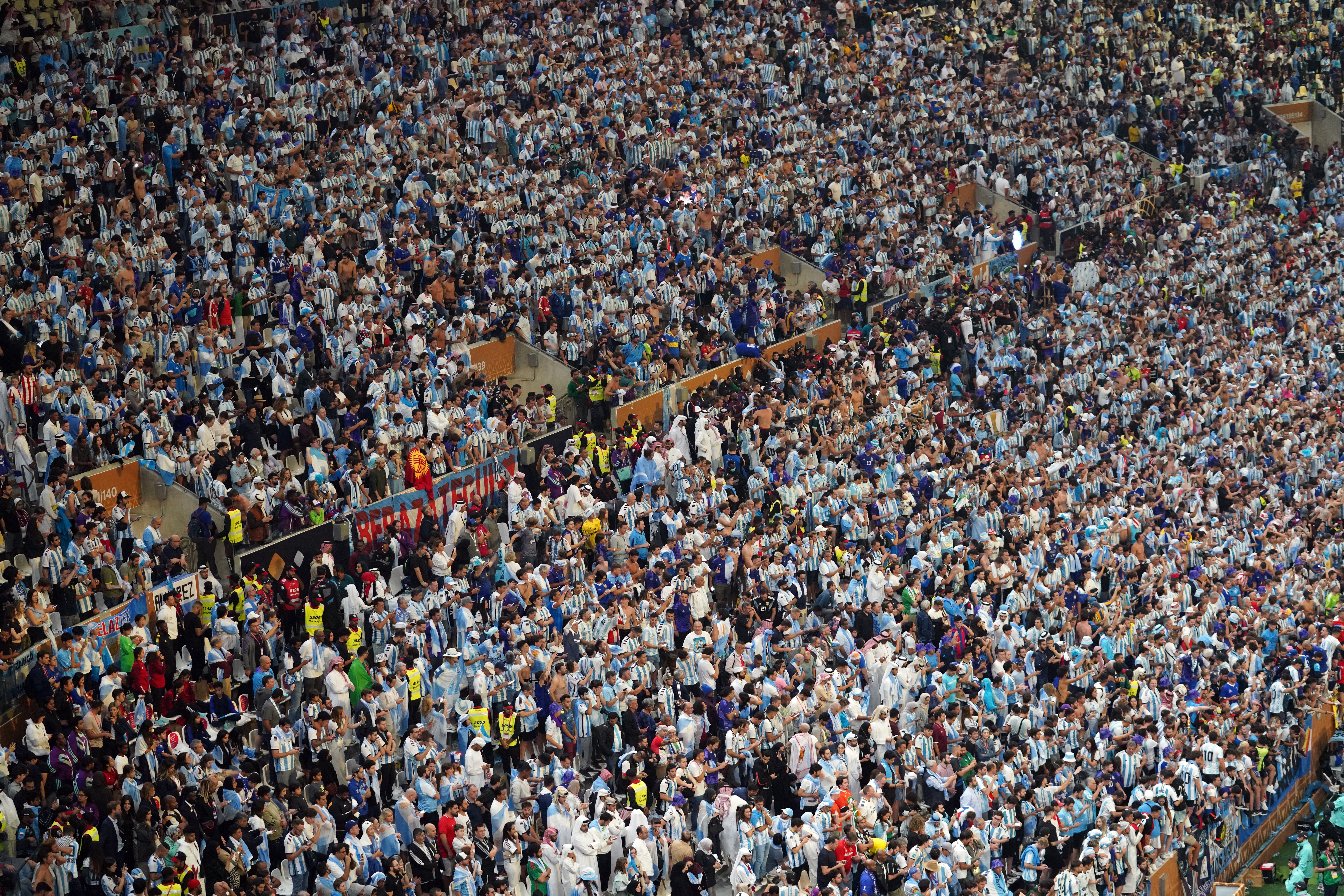 Hundreds of Argentina fans in the stands.