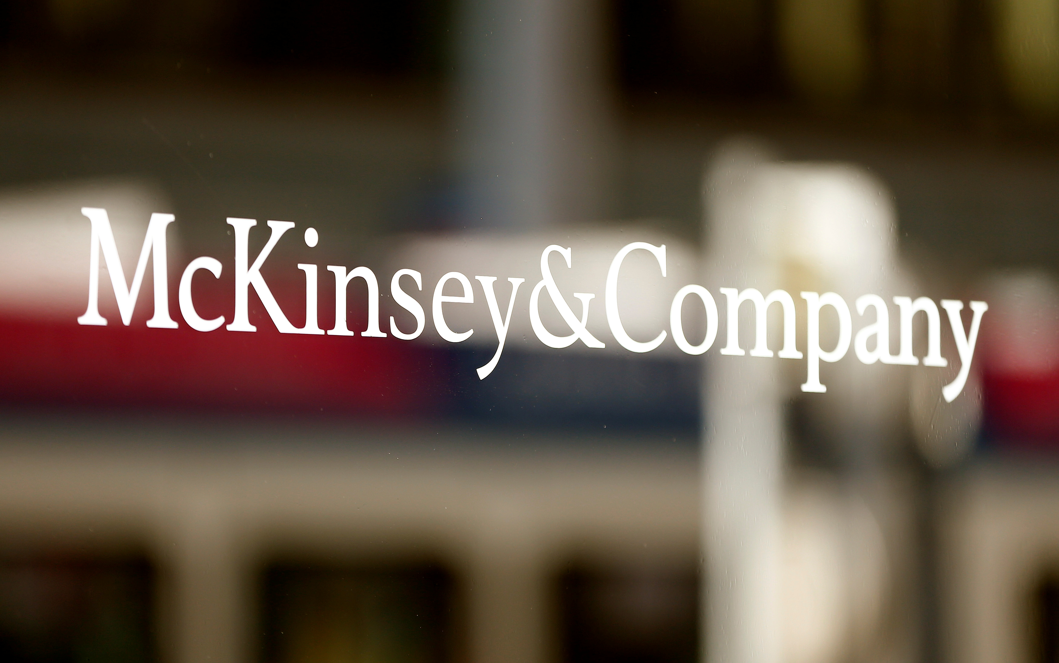 The logo of consulting firm McKinsey & Company is seen at an office building in Zurich, Switzerland, in 2016.