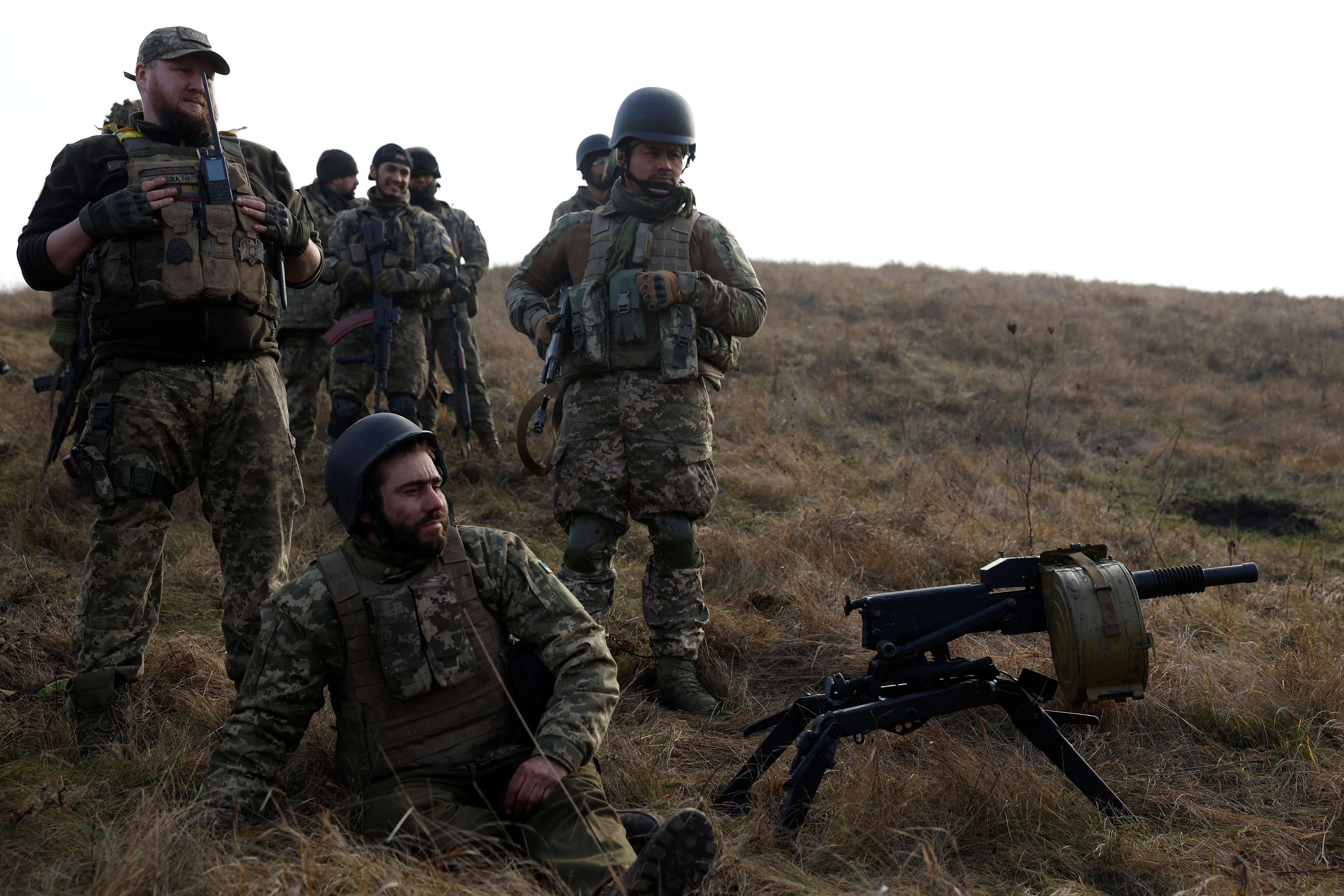 Soldiers from Carpathian Sich international battalion conduct manoeuvres near the front line, as Russia's attack on Ukraine continues, in Kreminna, Ukraine, January 3, 2023. REUTERS/Clodagh Kilcoyne