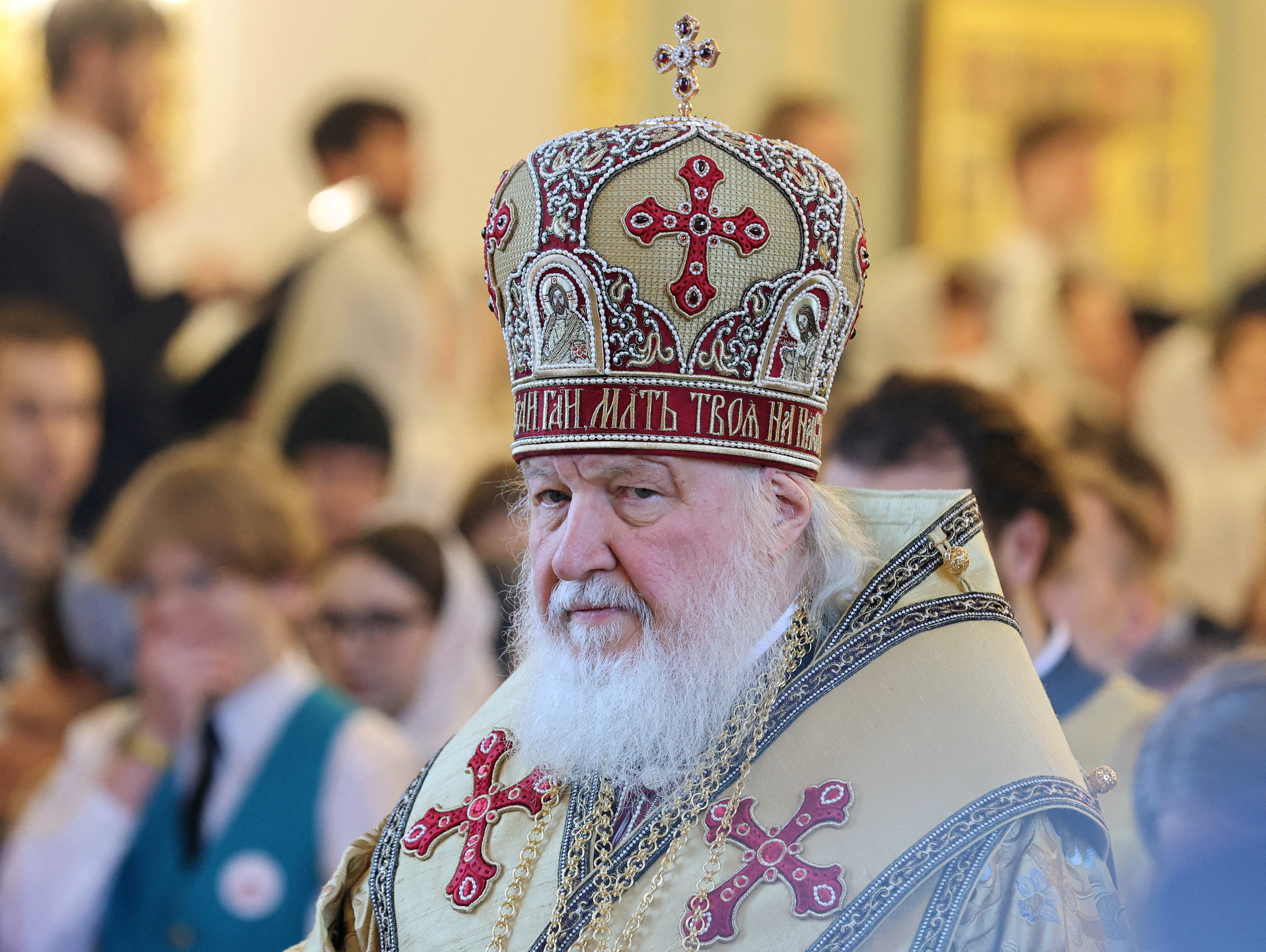 Patriarch Kirill of Moscow and all Russia conducts a service in a church in Moscow