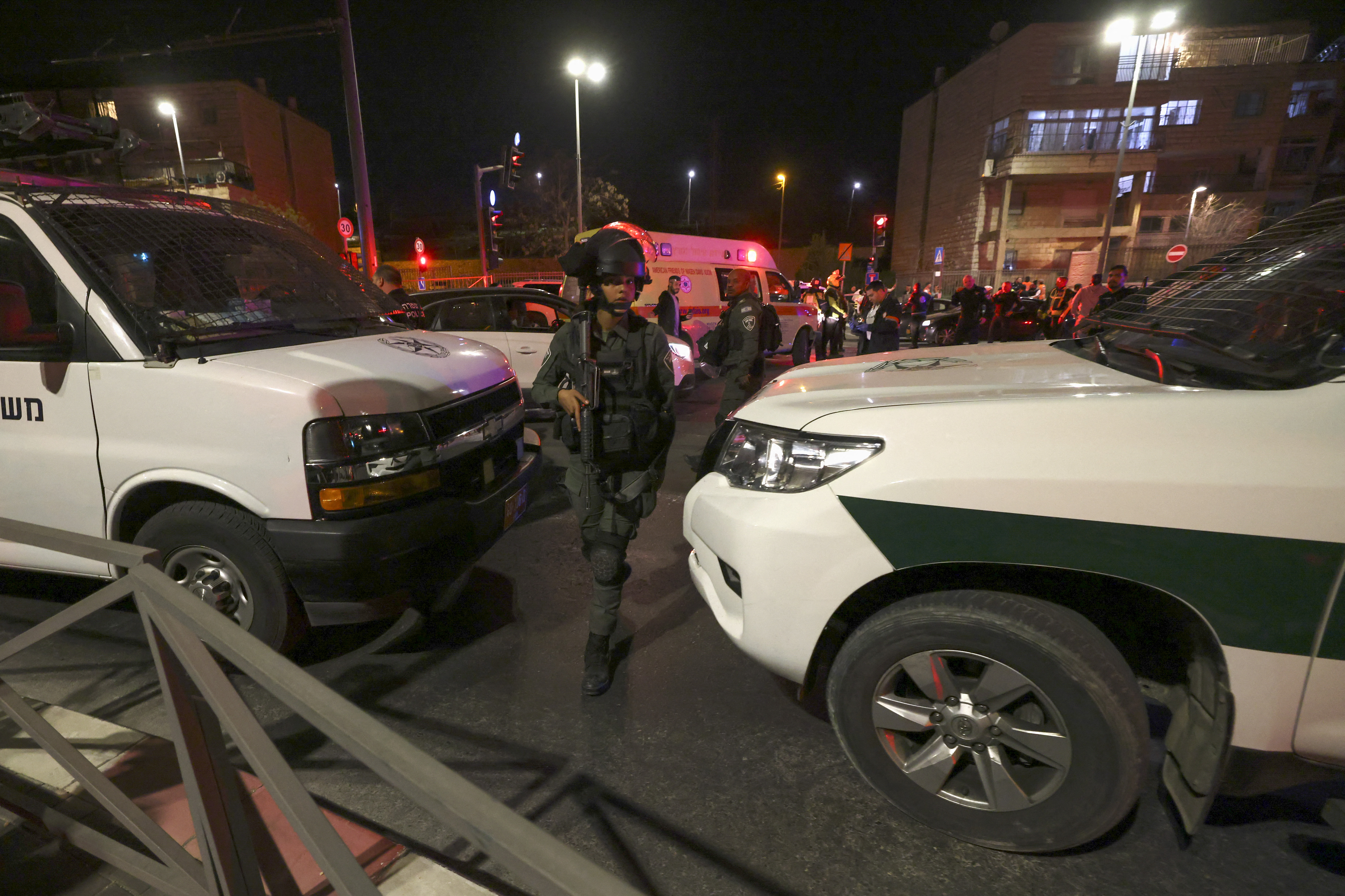 Israeli security forces deploy at the site of Friday's attack.