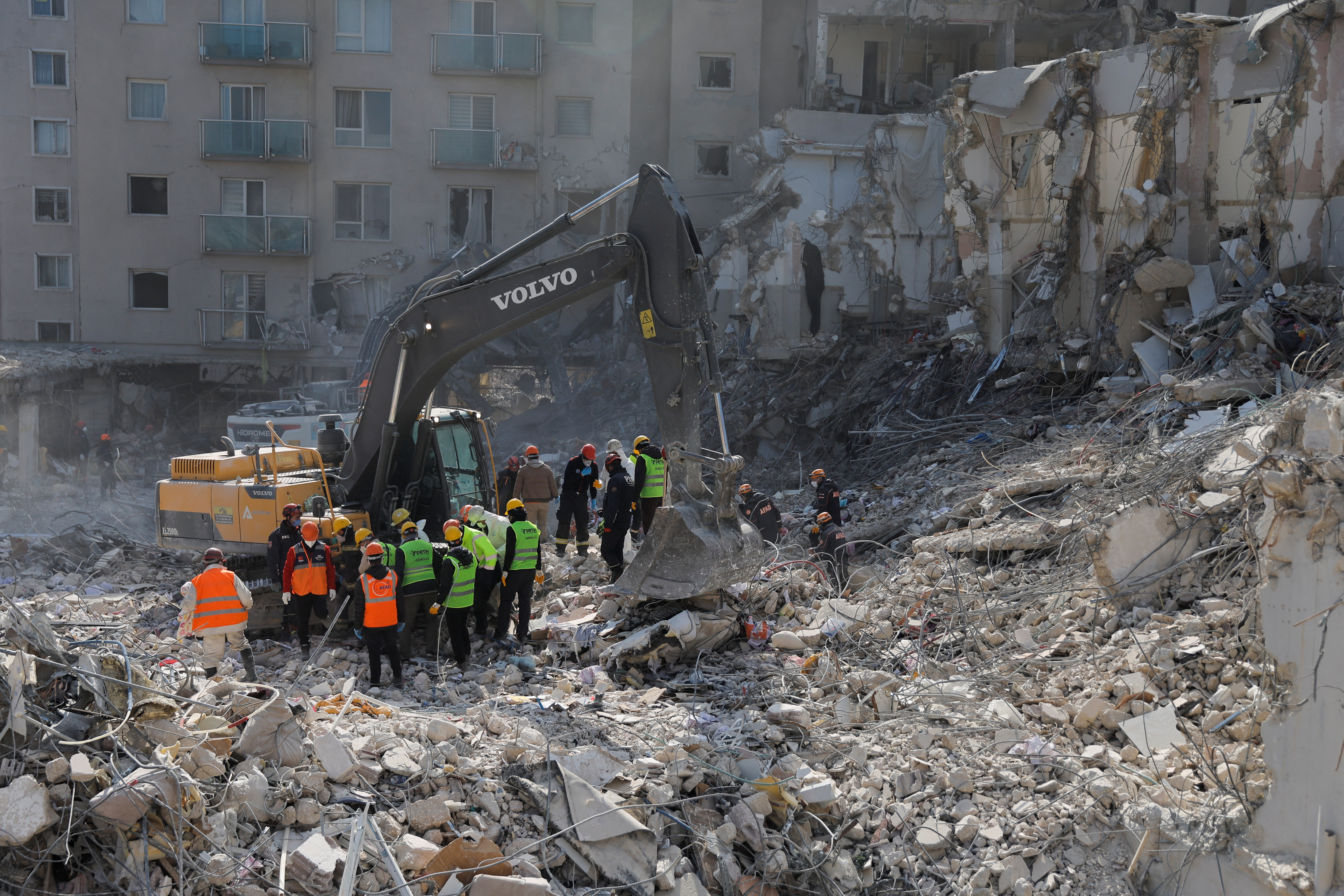 A view of damage caused by the earthquakes, as the search for survivors continues in the aftermath in Antakya, Turkey on February 16, 2023