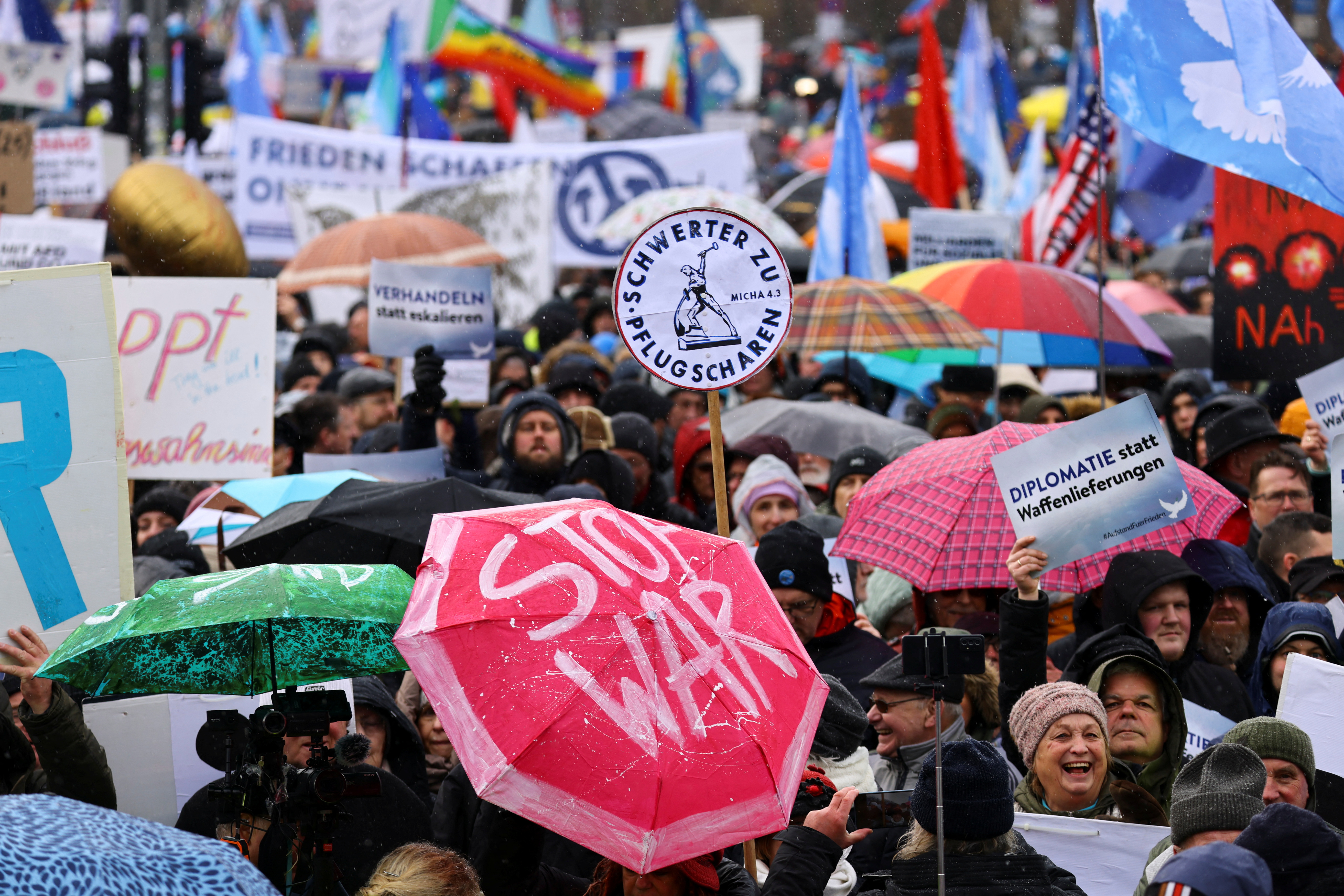 People take part in a protest