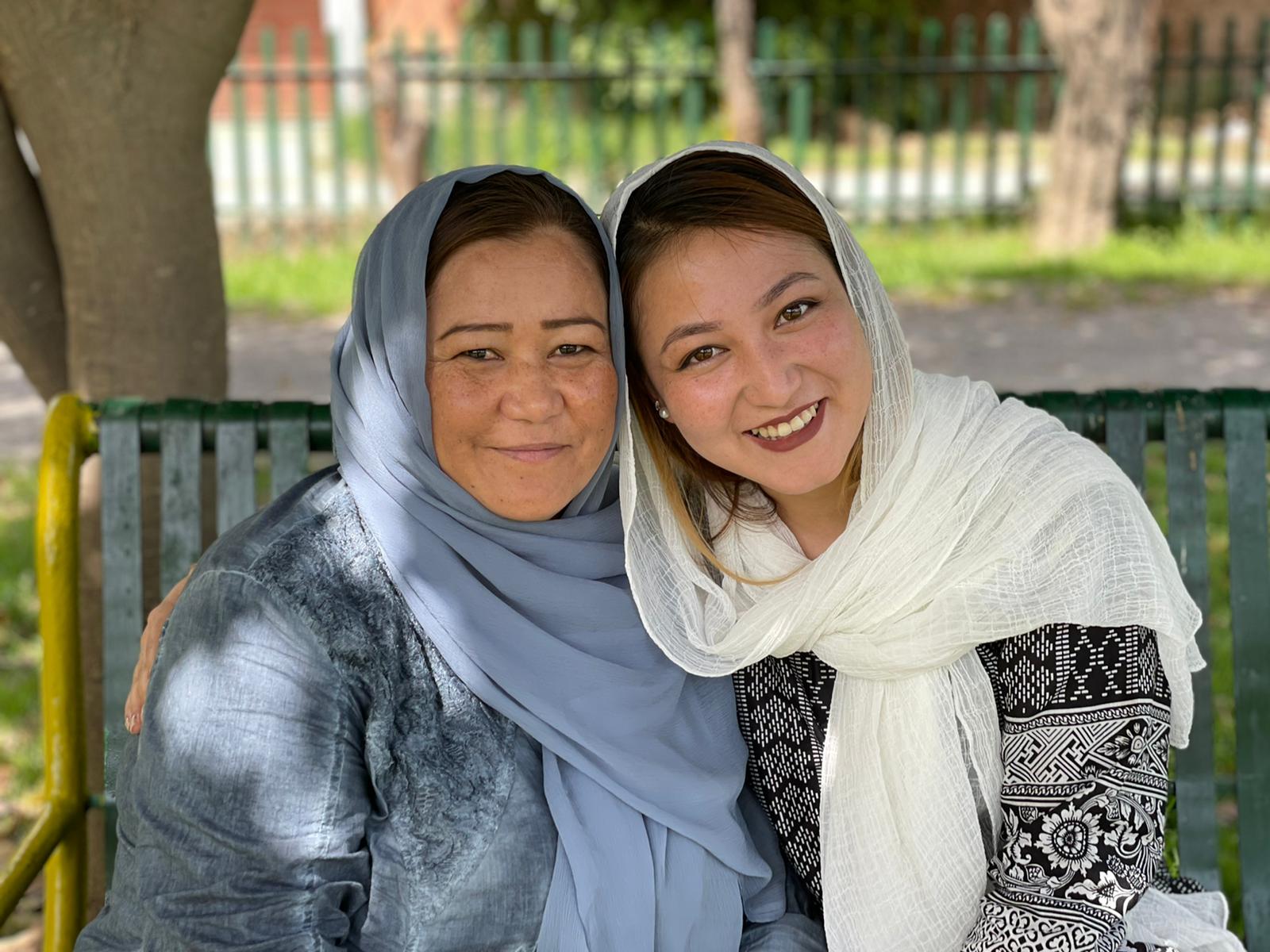 Aqila with her former student, Mahnaz Aliyar, in Islamabad, after they fled Afghanistan
