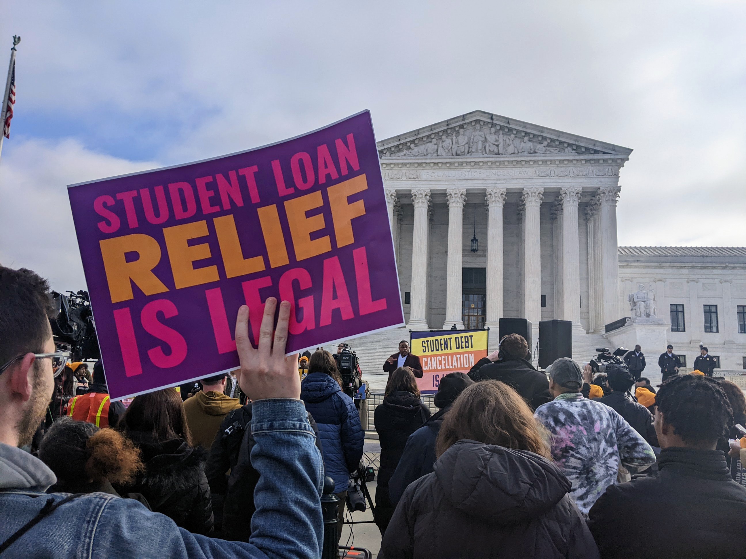 Protesters outside the US Supreme Court call for its justices to reject challenges to Biden’s college debt relief programme on February 28, 2023