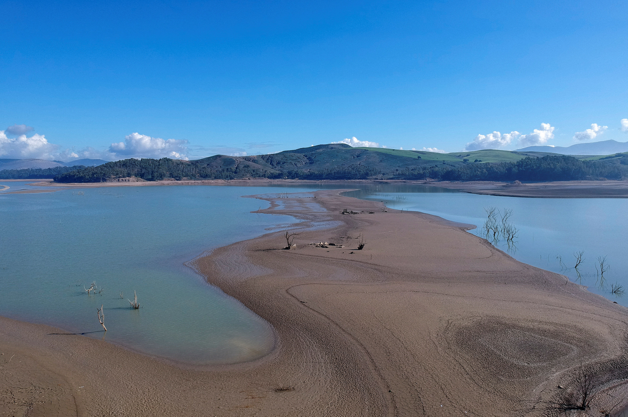 A view shows a part of Sidi El Barrak dam at low water levels, in Nafza, west of the capital Tunis, Tunisia.
