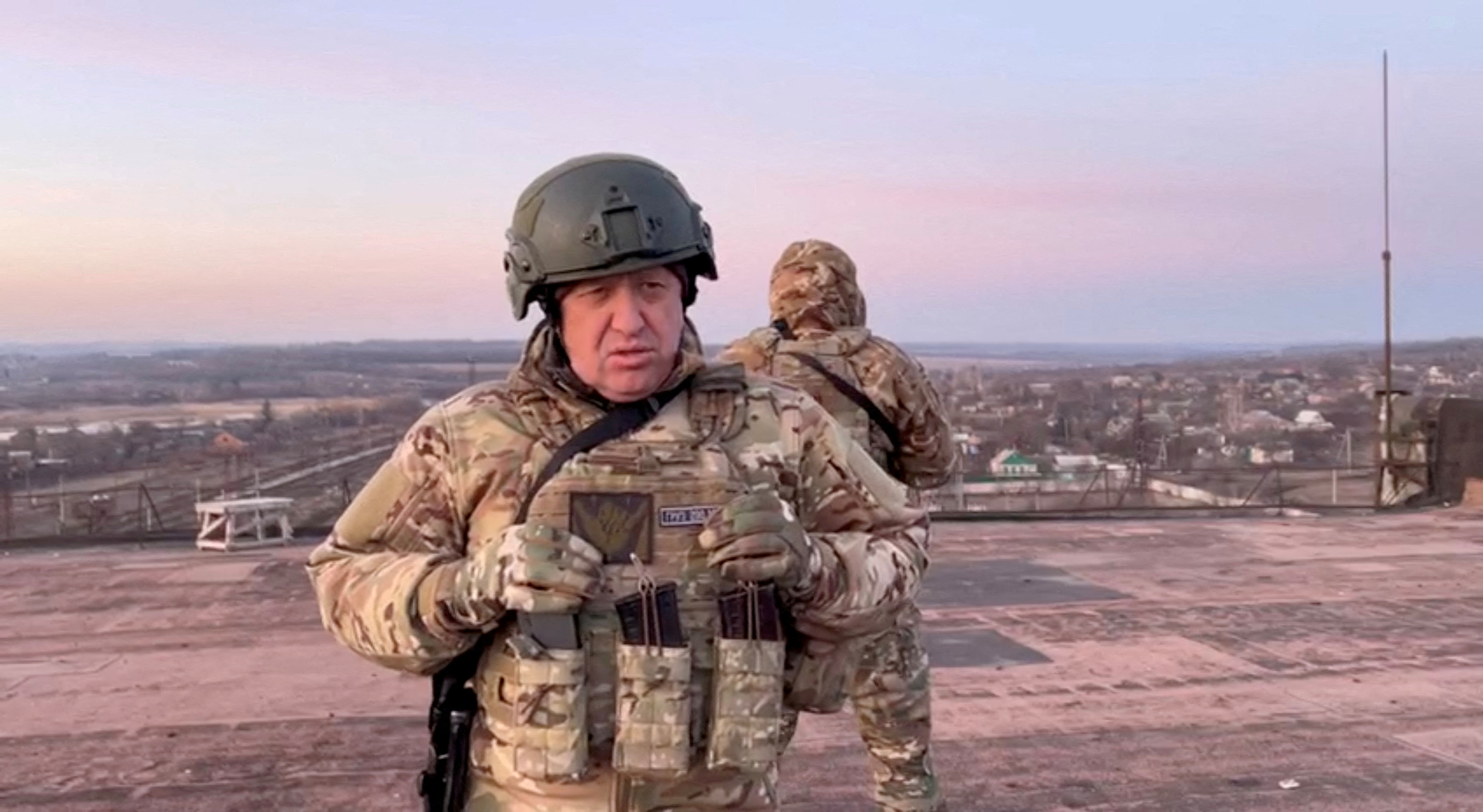FILE PHOTO: Yevgeny Prigozhin, founder of Russia's Wagner mercenary force, speaks in Paraskoviivka, Ukraine in this still image from an undated video released on March 3, 2023. Concord Press Service/via REUTERS THIS IMAGE HAS BEEN SUPPLIED BY A THIRD PARTY. NO RESALES. NO ARCHIVES. MANDATORY CREDIT./File Photo