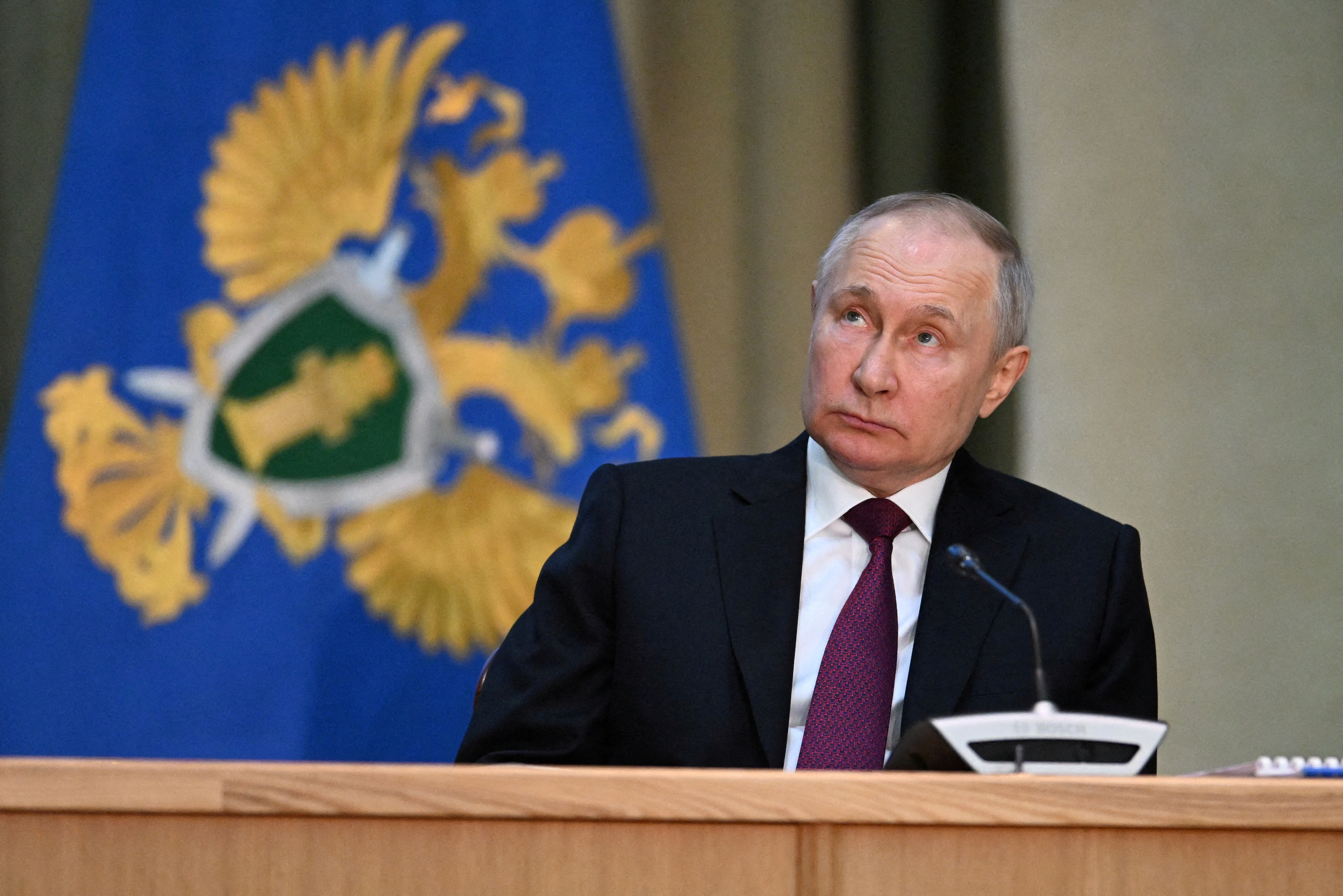 FILE PHOTO: Russian President Vladimir Putin attends a meeting of the collegium of the Prosecutor General's office in Moscow, Russia, March 15, 2023. Sputnik/Pavel Bednyakov/Pool via REUTERS/File Photo ATTENTION EDITORS - THIS IMAGE WAS PROVIDED BY A THIRD PARTY