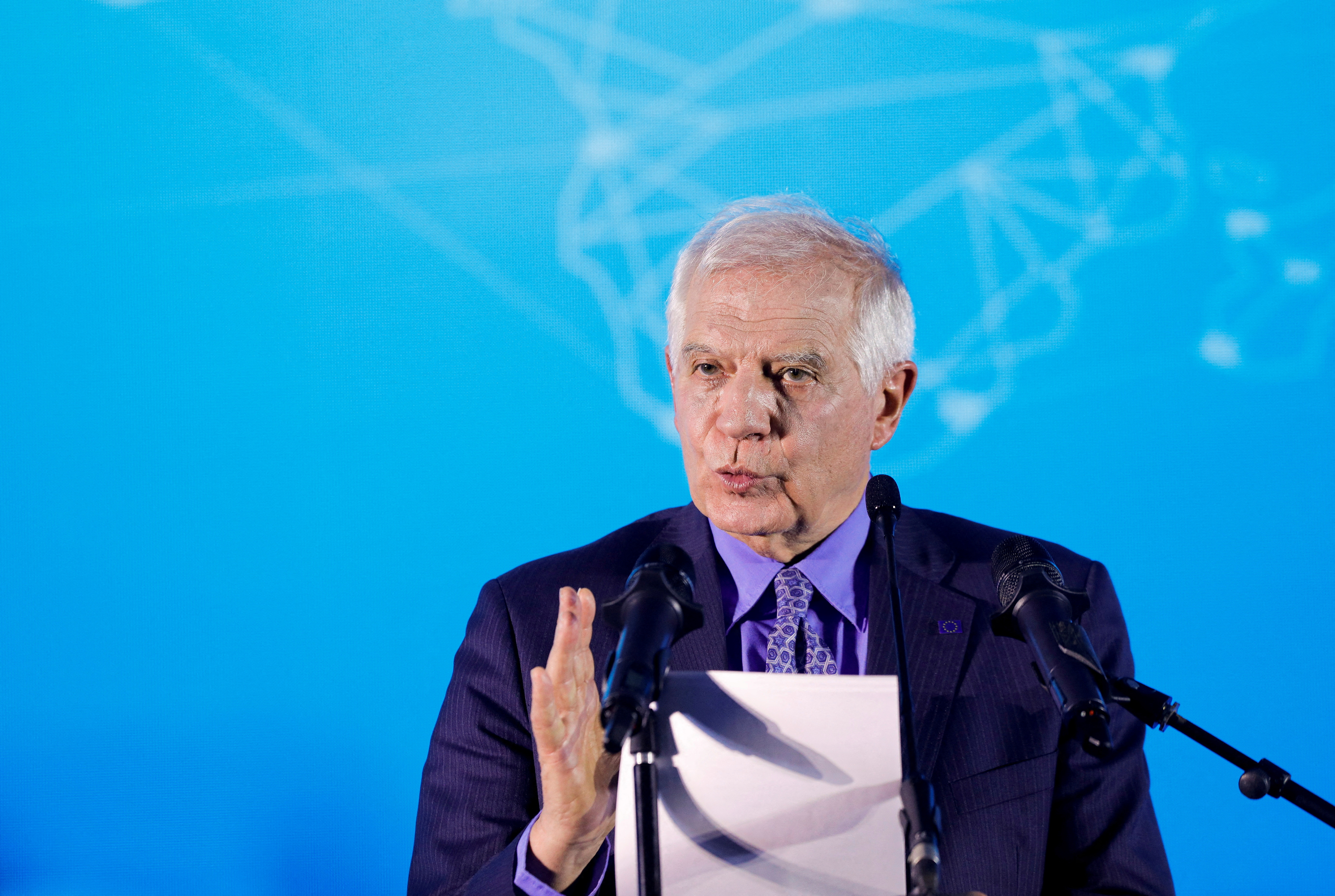 European Union foreign policy chief Josep Borrell holds a news conference.