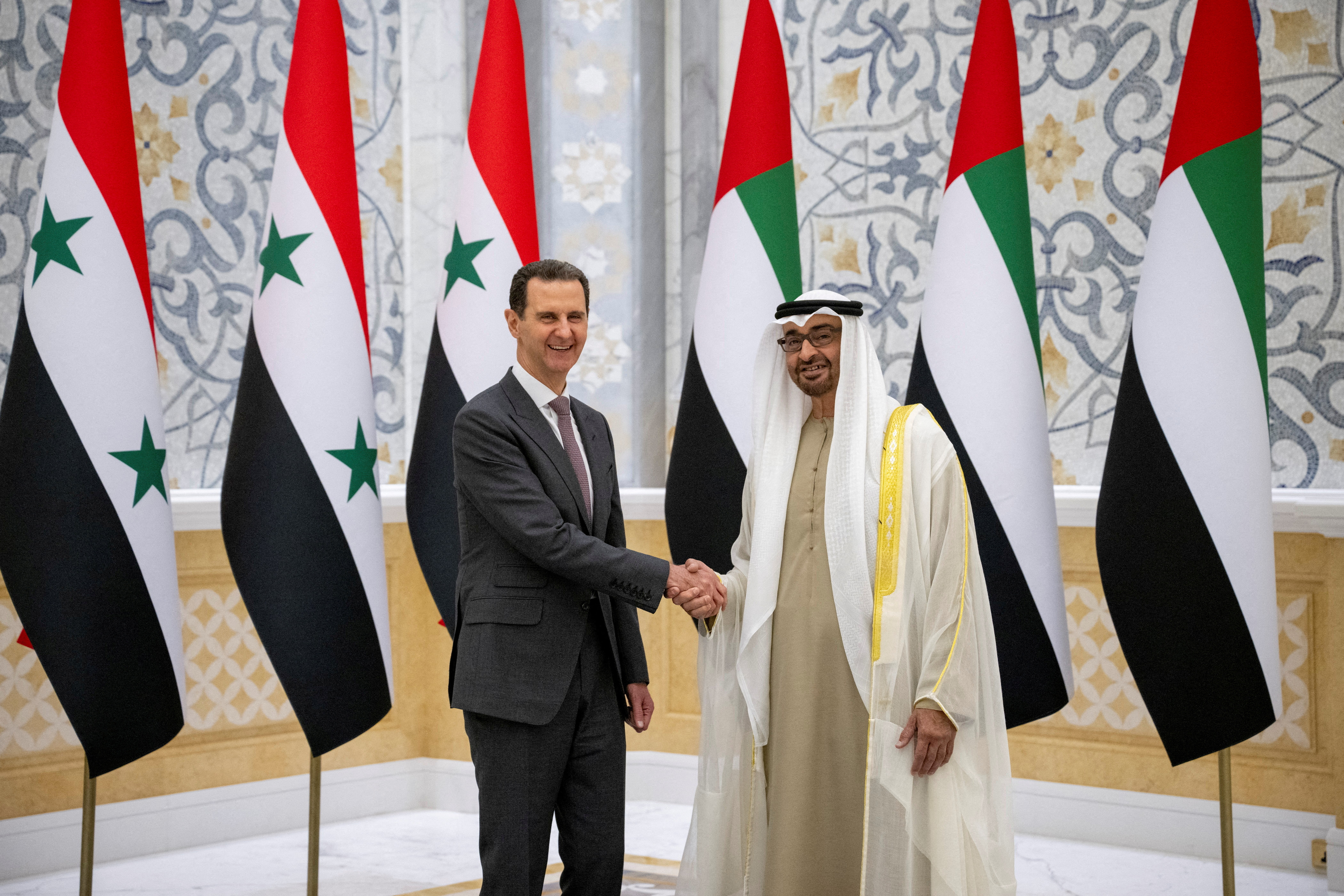 Syrian President Bashar al-Assad meets with the president of the United Arab Emirates, Mohammed bin Zayed Al Nahyan, in Abu Dhabi in March