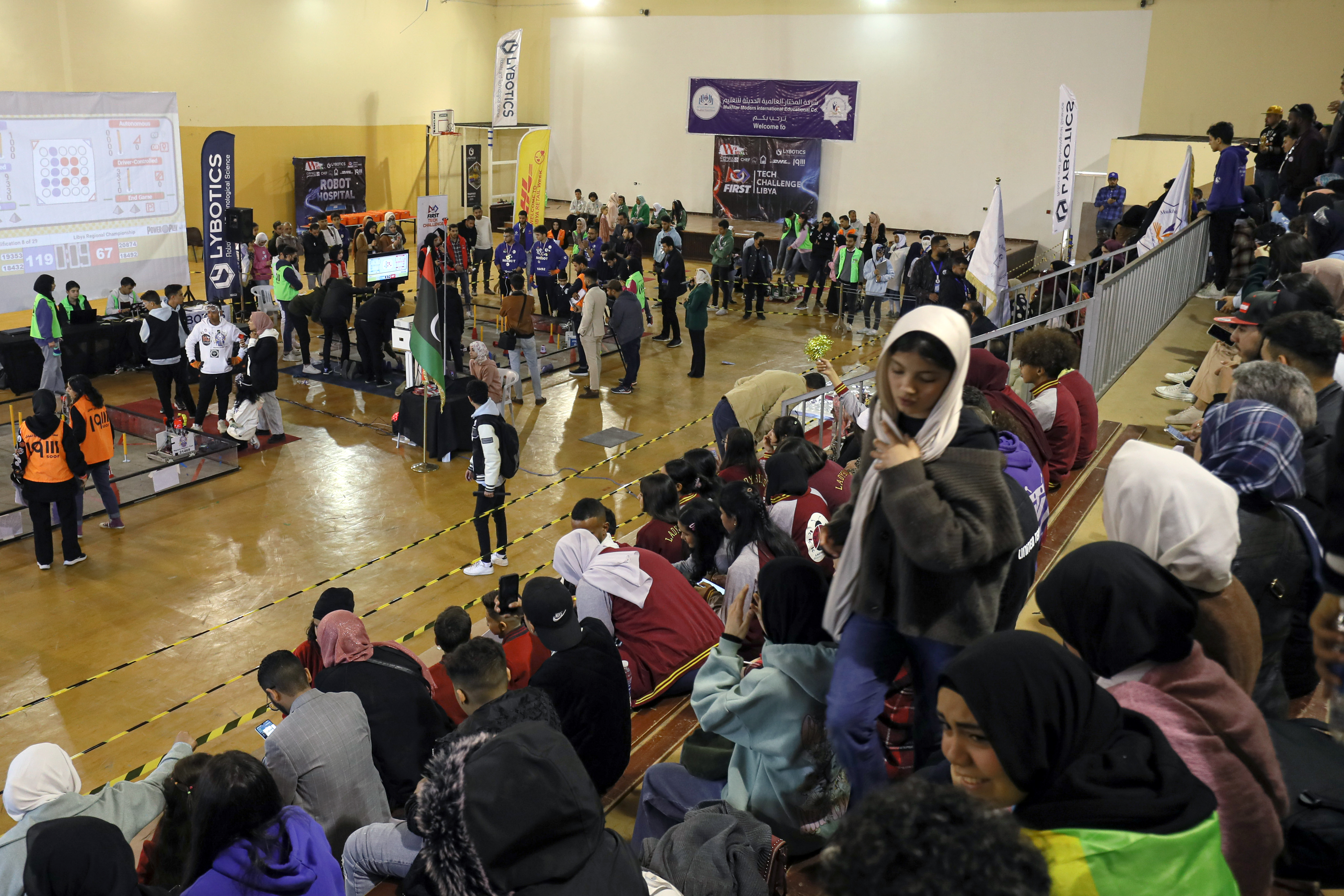 Libyan students attend a robotics competition in Tripoli on March 4, 2023