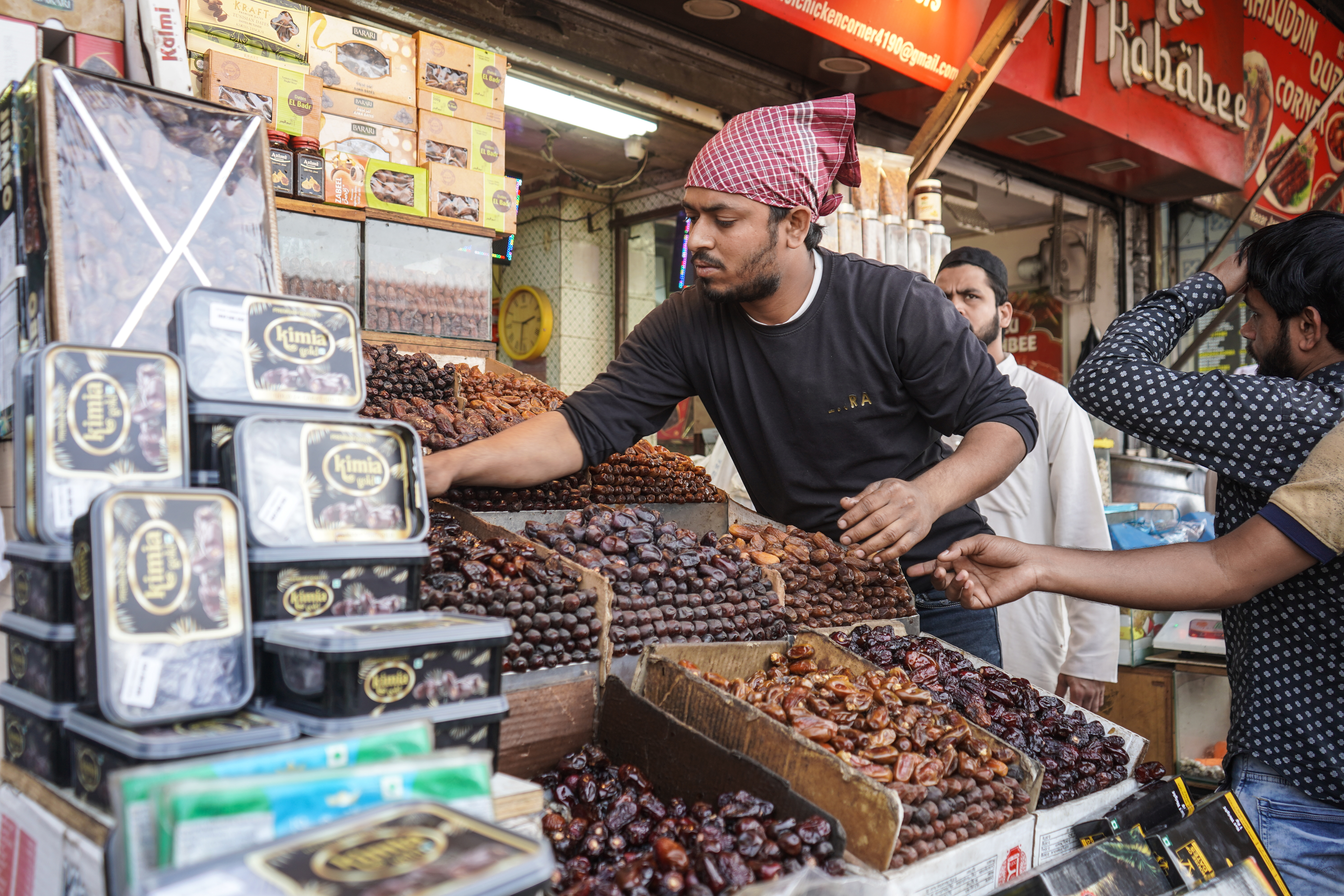 A variety of dates, usually imported from Middle Eastern countries, fills the markets during this month as Muslims prefer to break their fast with dates.