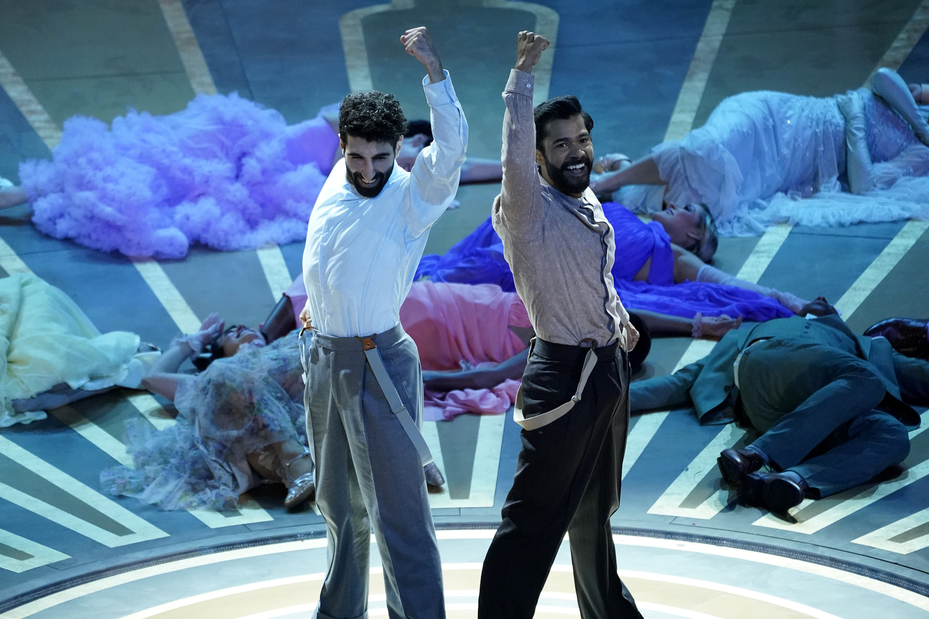 The stars of RRR perform ‘Naatu Naatu’ on stage at the Oscars