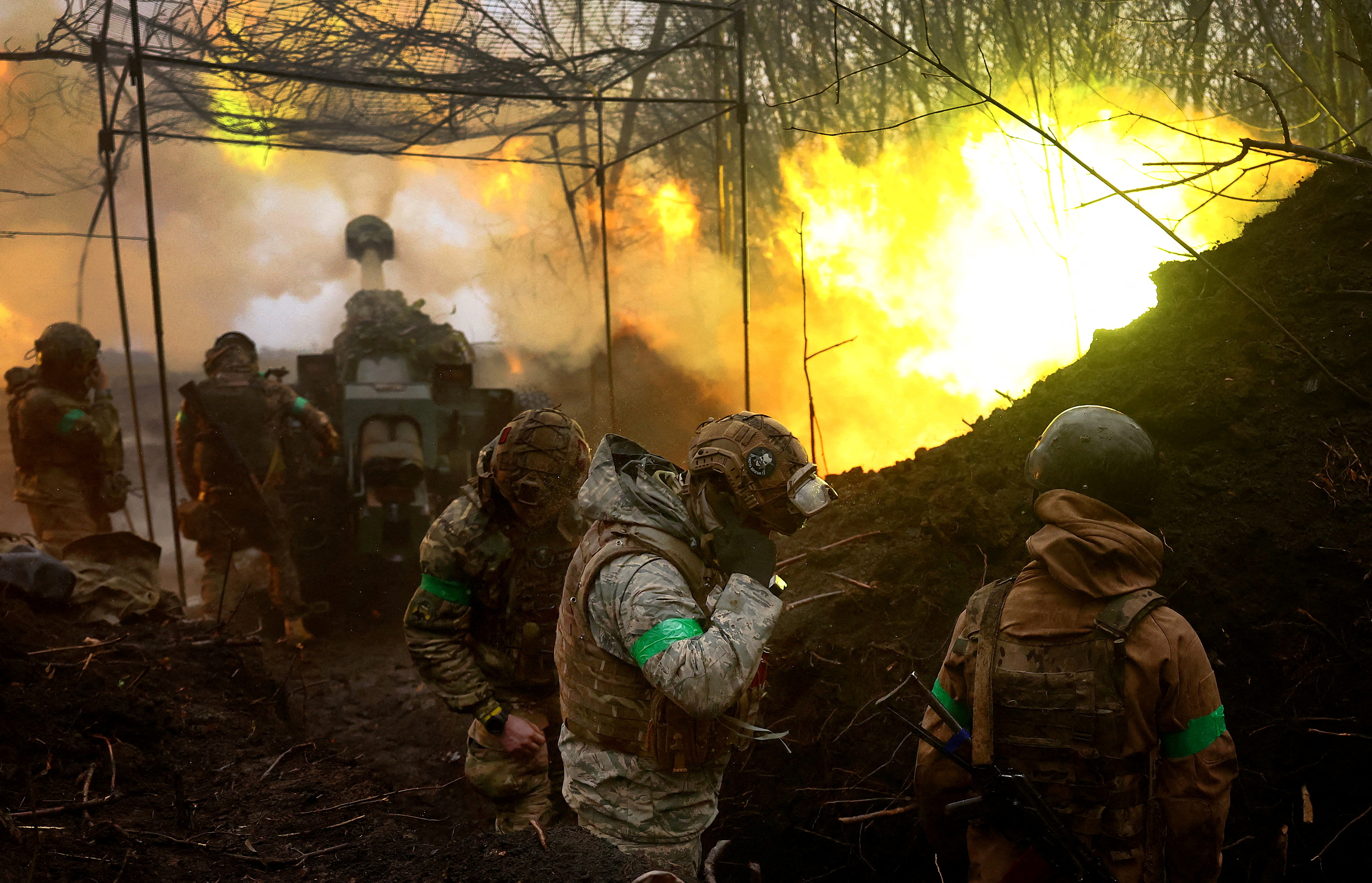 Ukrainian artillery fires towards the frontline during heavy fighting near Bakhmut