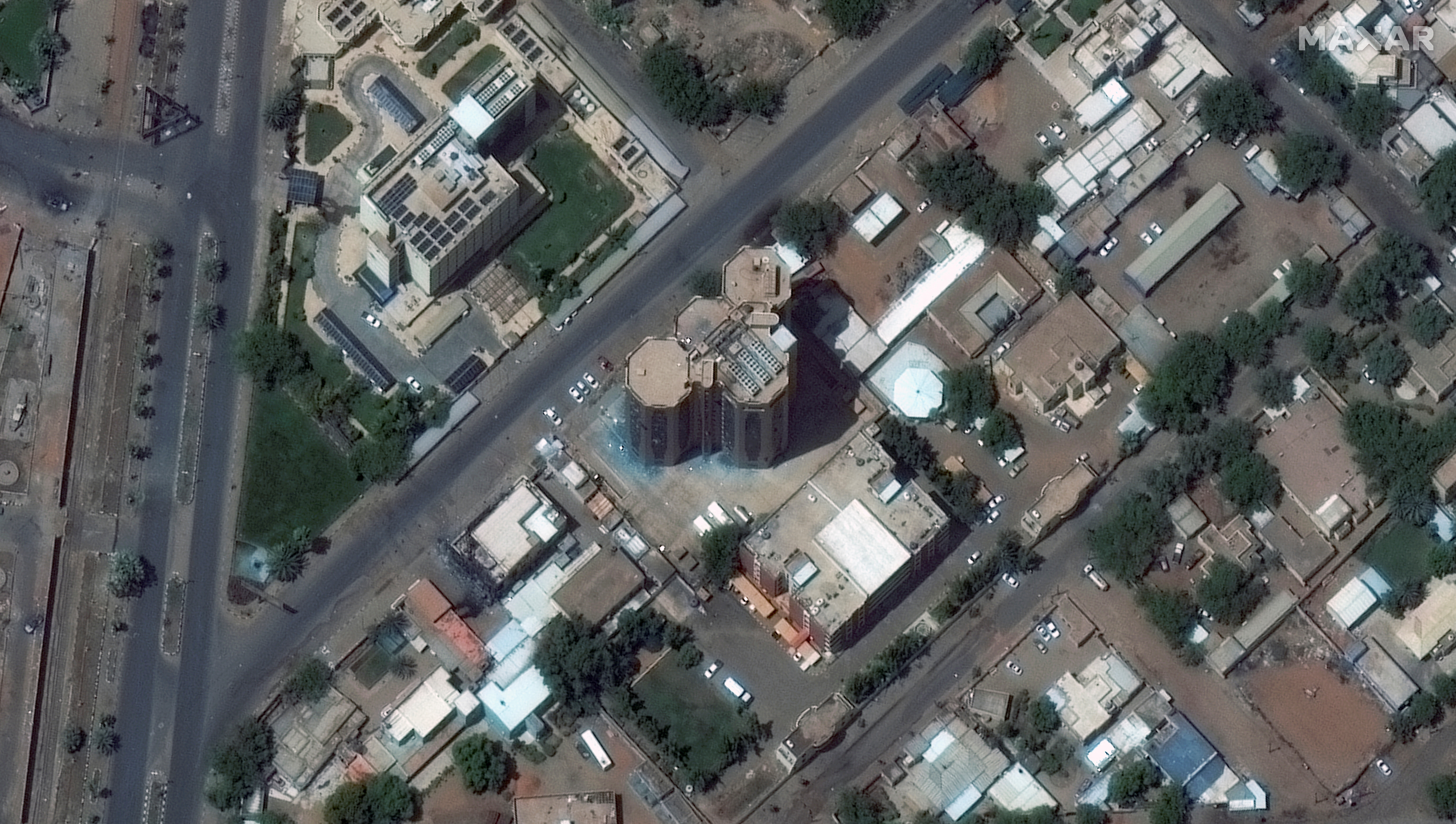 Satellite image shows a damaged hospital in Khartoum.