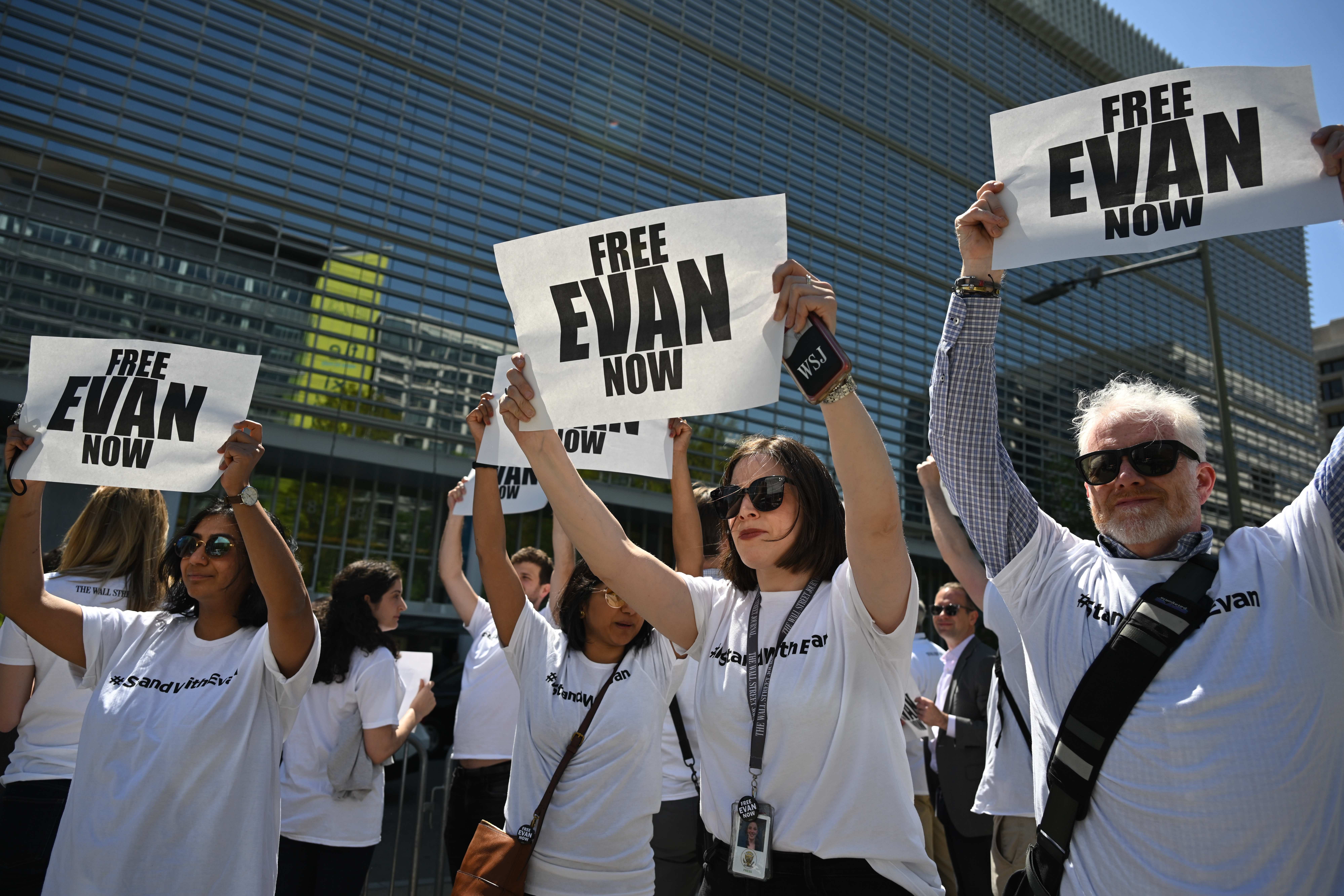 The Independent Association of Publishers’ Employees and Wall Street Journal journalists rally in Washington, DC, on April 12, 2023
