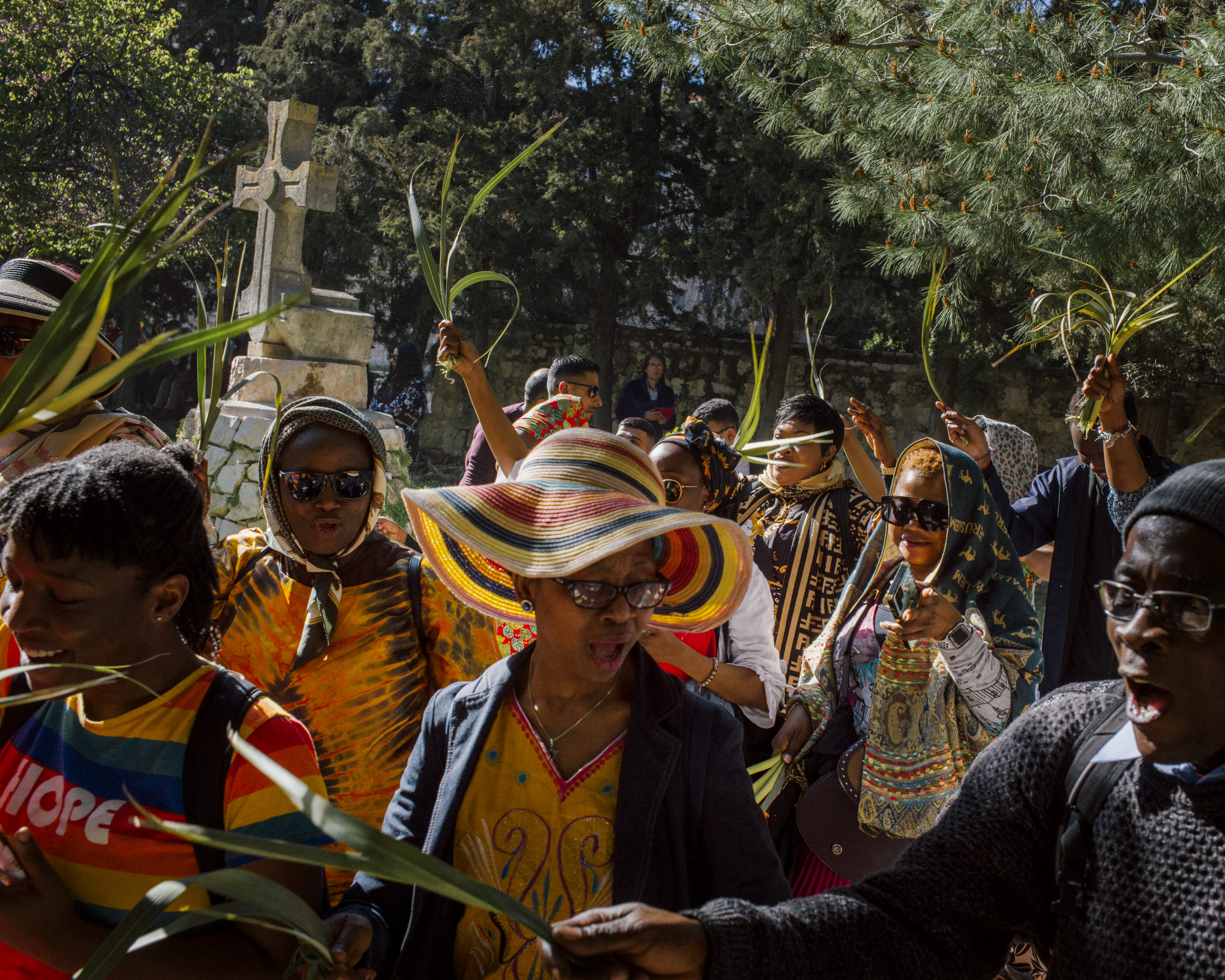 Crowds celebrating Palm Sunday in Jerusalem on April 2, 2023