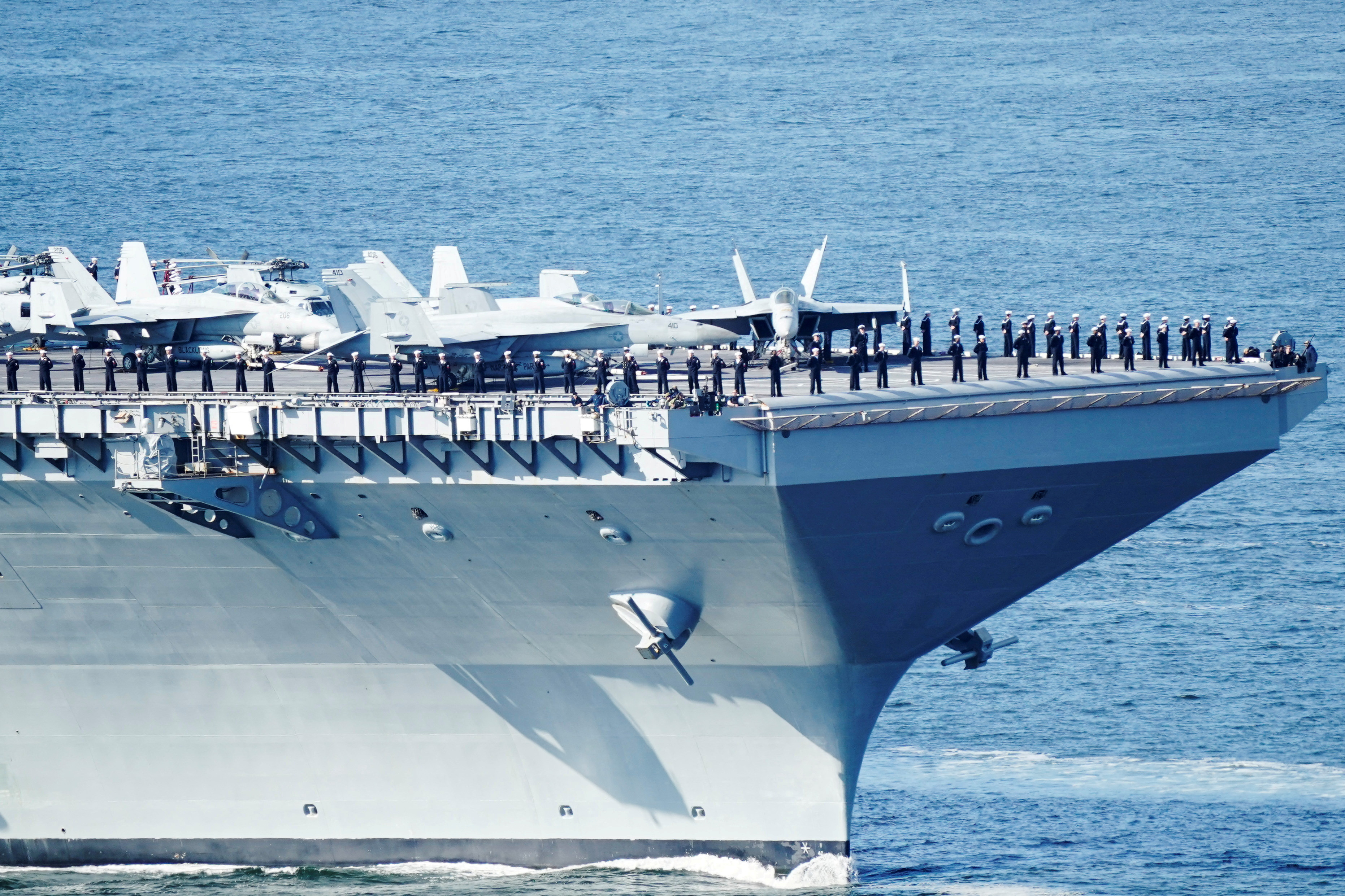 Soldiers protect the U.S. aircraft carrier USS Gerald R. Ford 