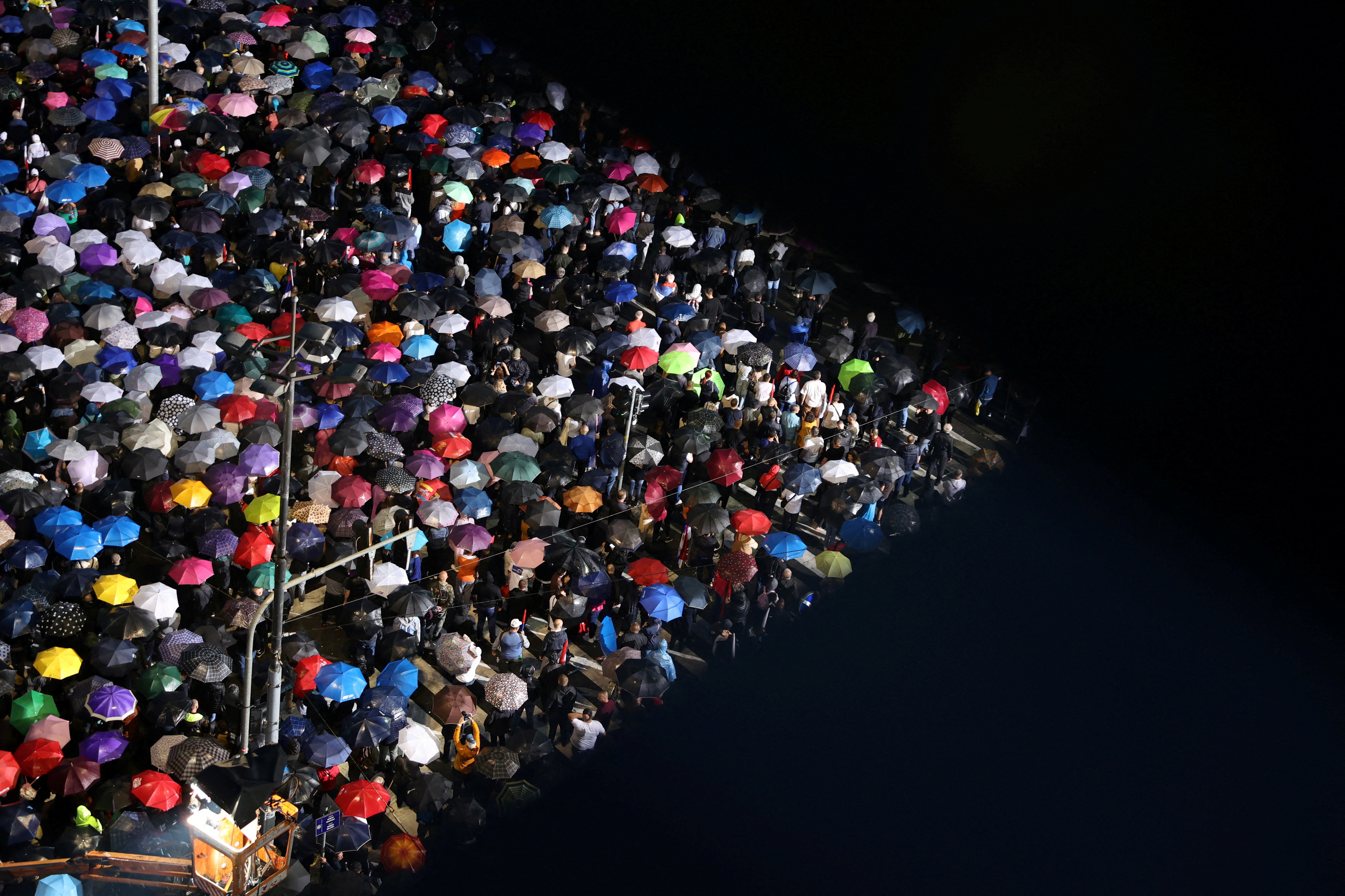Supporters of Serbian President Aleksandar Vucic take part in a rally in support of his policies and the ruling Serbian Progressive Party [SNS], in Belgrade, Serbia, on May 26, 2023