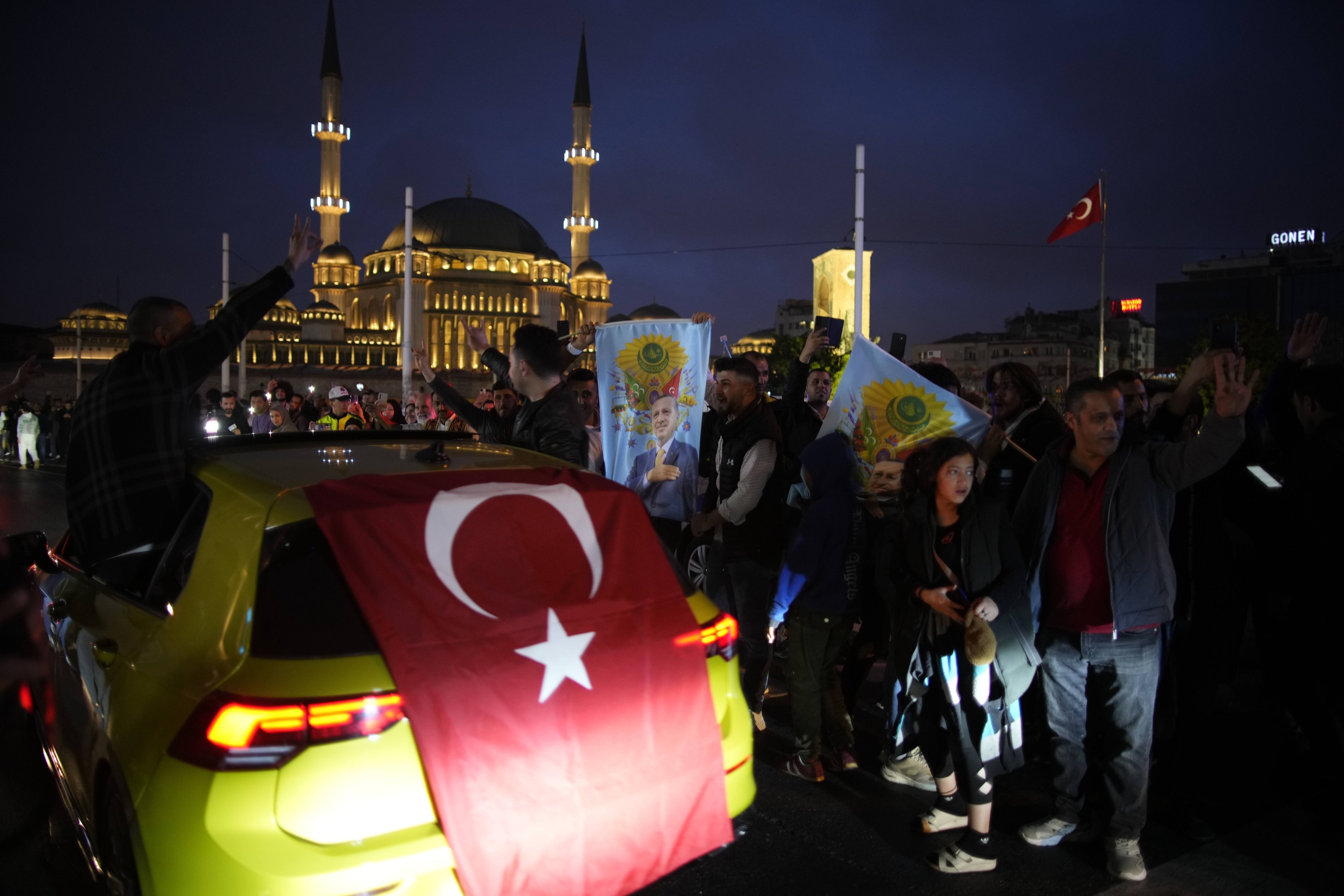 Supporters of the President Recep Tayyip Erdogan celebrate in Istanbul, Turkey