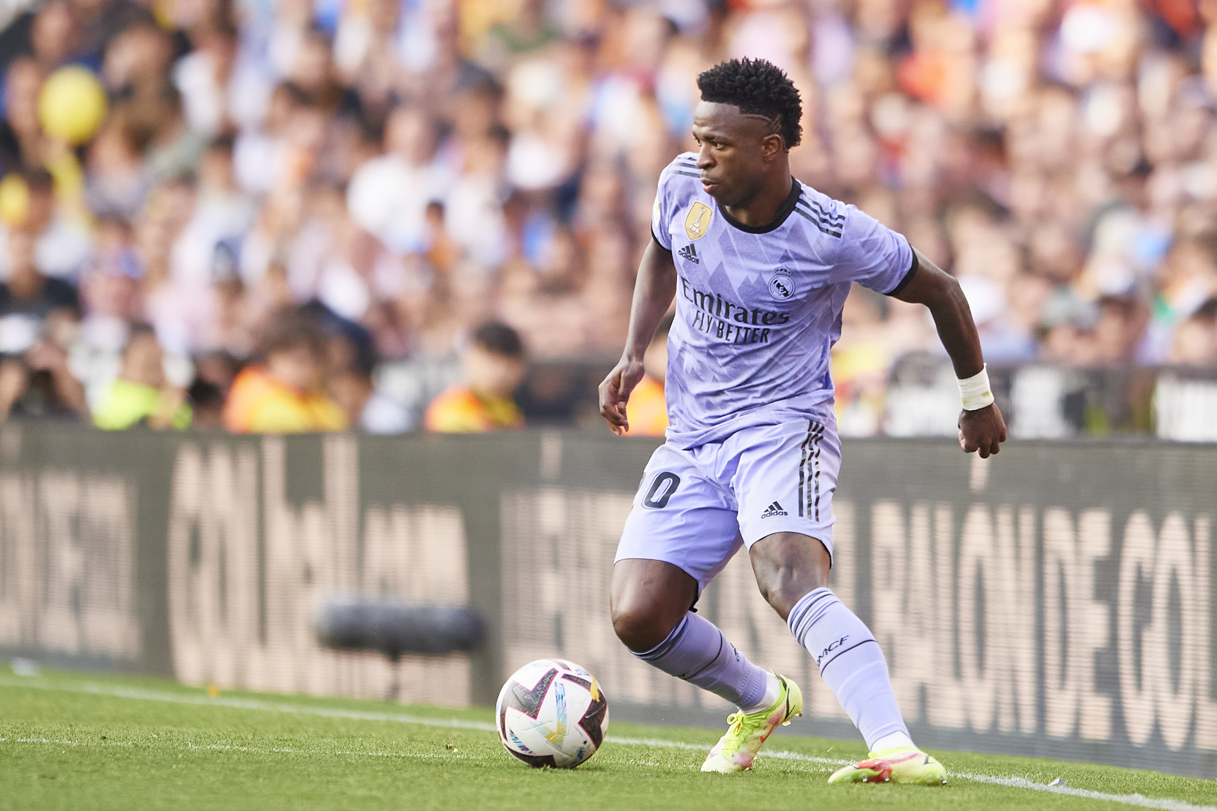 Vinicius Junior of Real Madrid in action during the LaLiga Santander match between