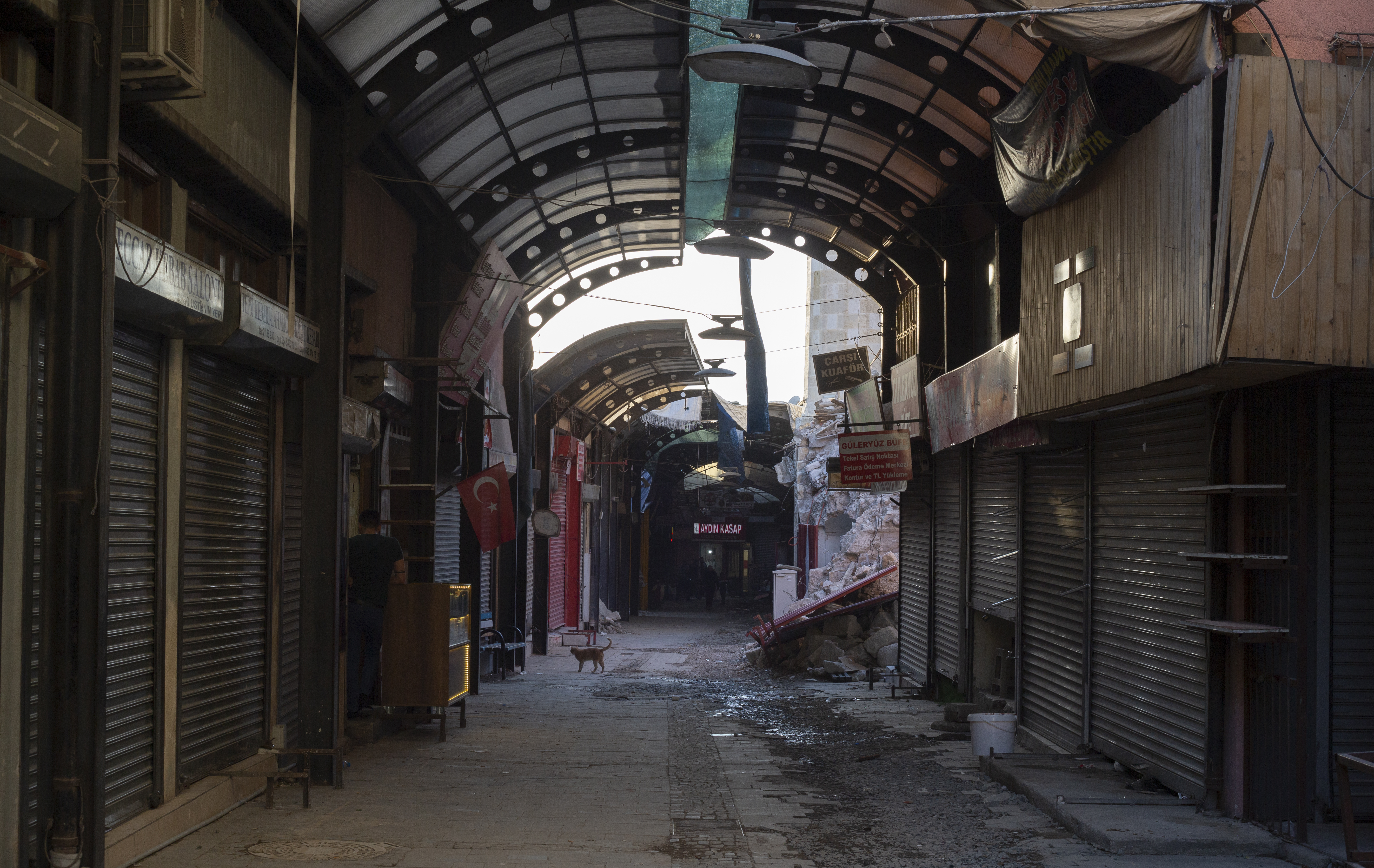 Shuttered shops in the old bazaar in the city centre of Antakya
