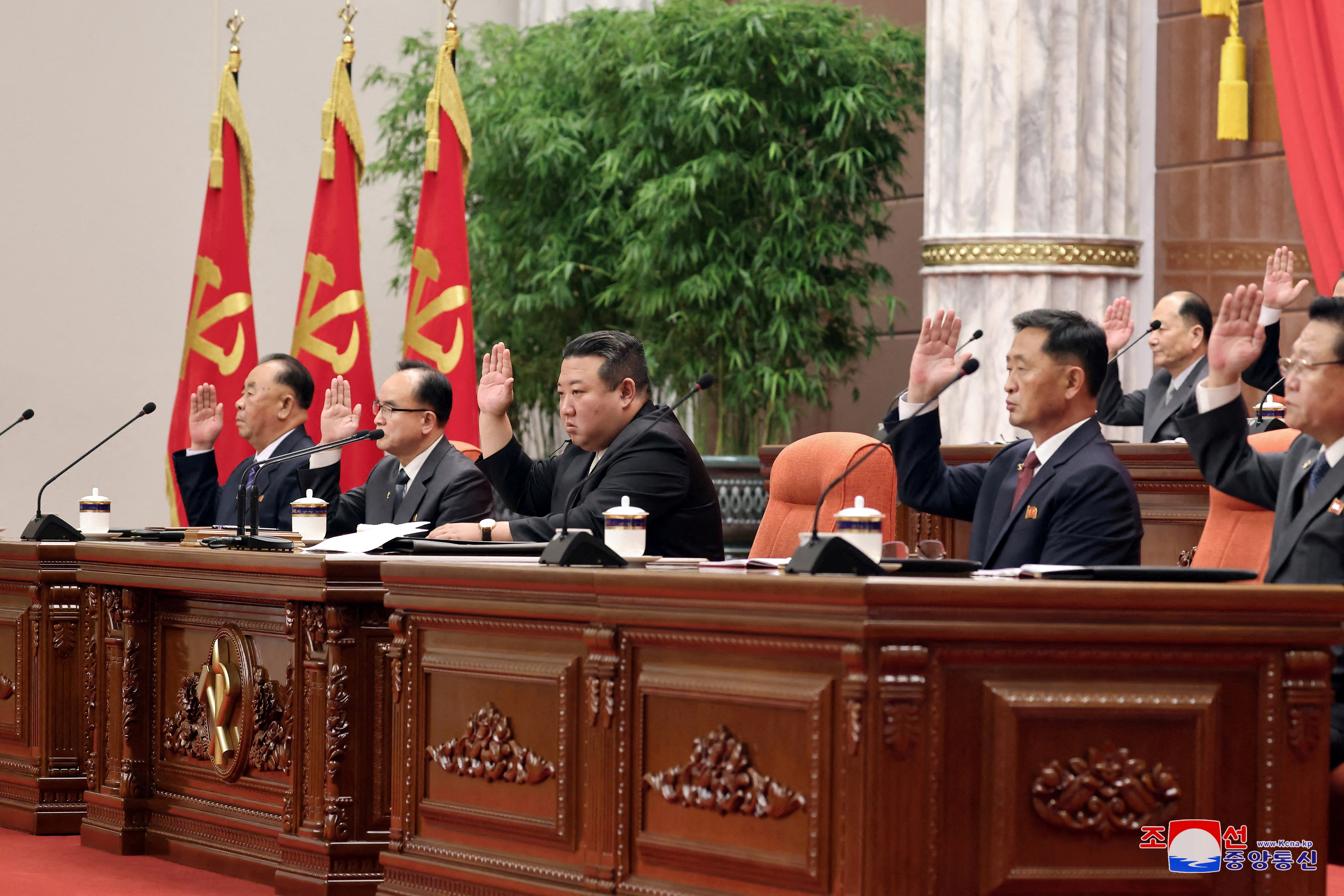 North Korean leader Kim Jong Un attends the 8th enlarged Plenary Meeting of the 8th Central Committee of the Workers' Party of Korea, in Pyongyang, North Korea.